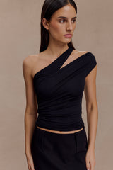 Anna One Shoulder Modal Top - Black
