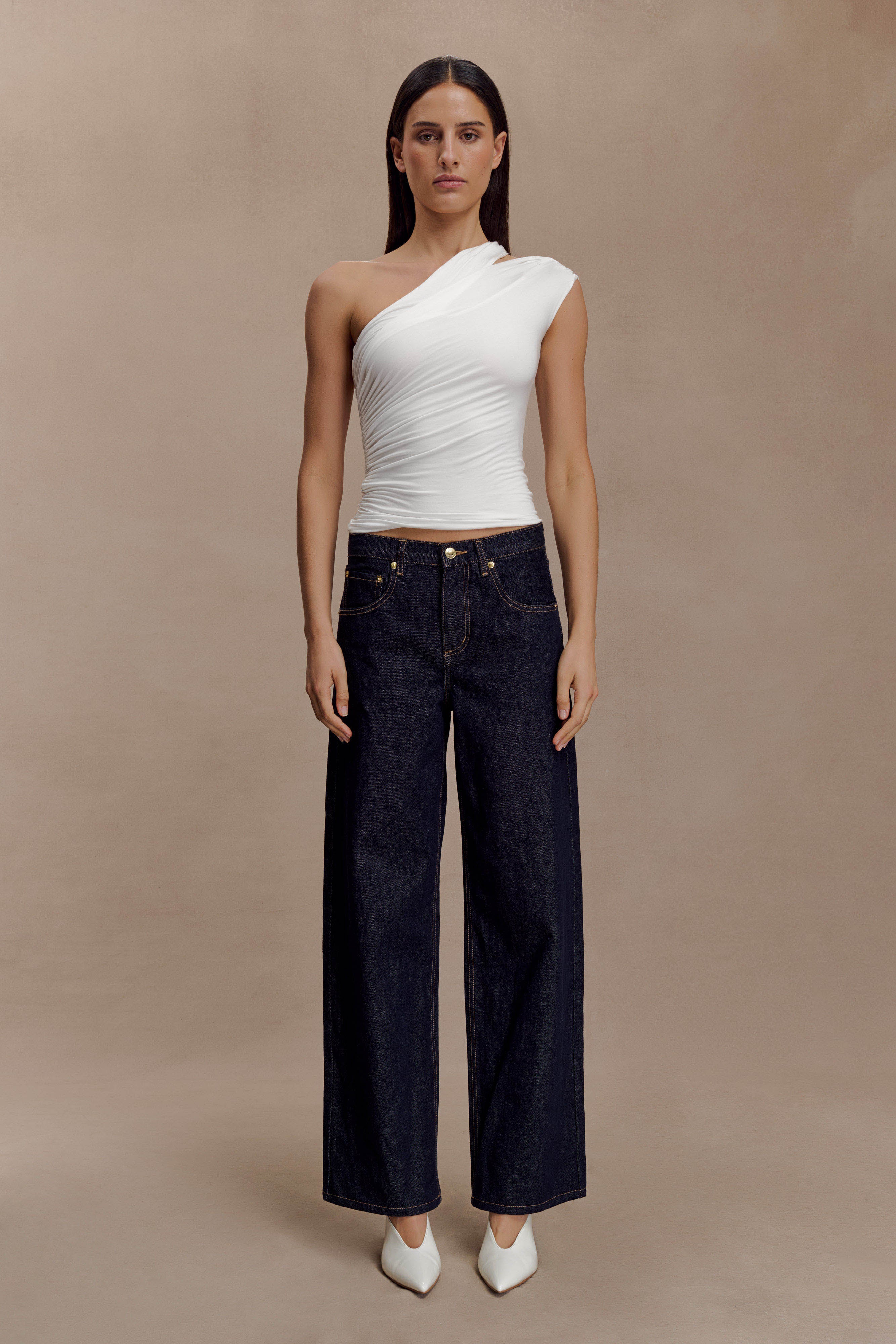 Anna One Shoulder Modal Top - White