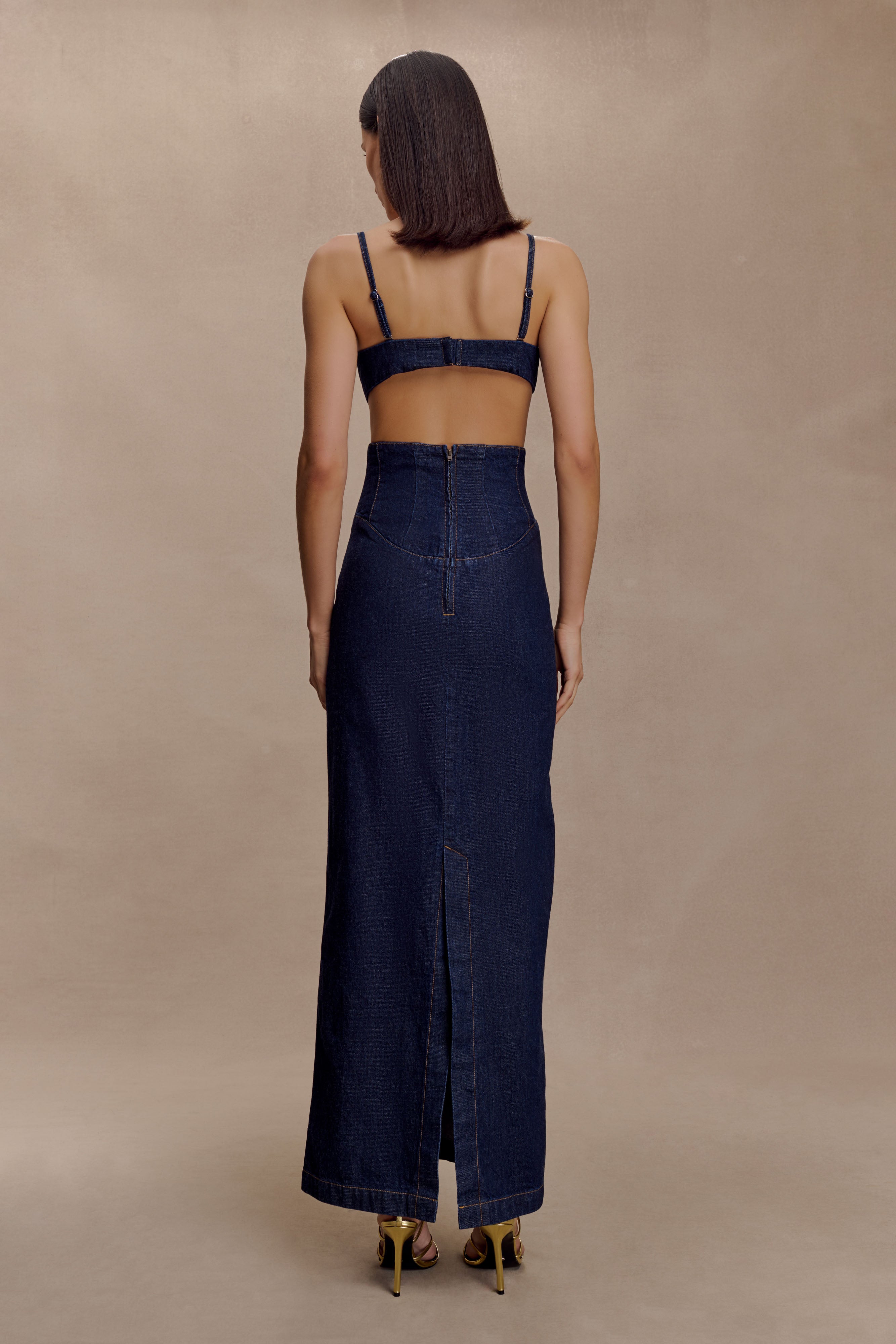 Amila Denim Cupped Maxi Dress - Indigo Blue