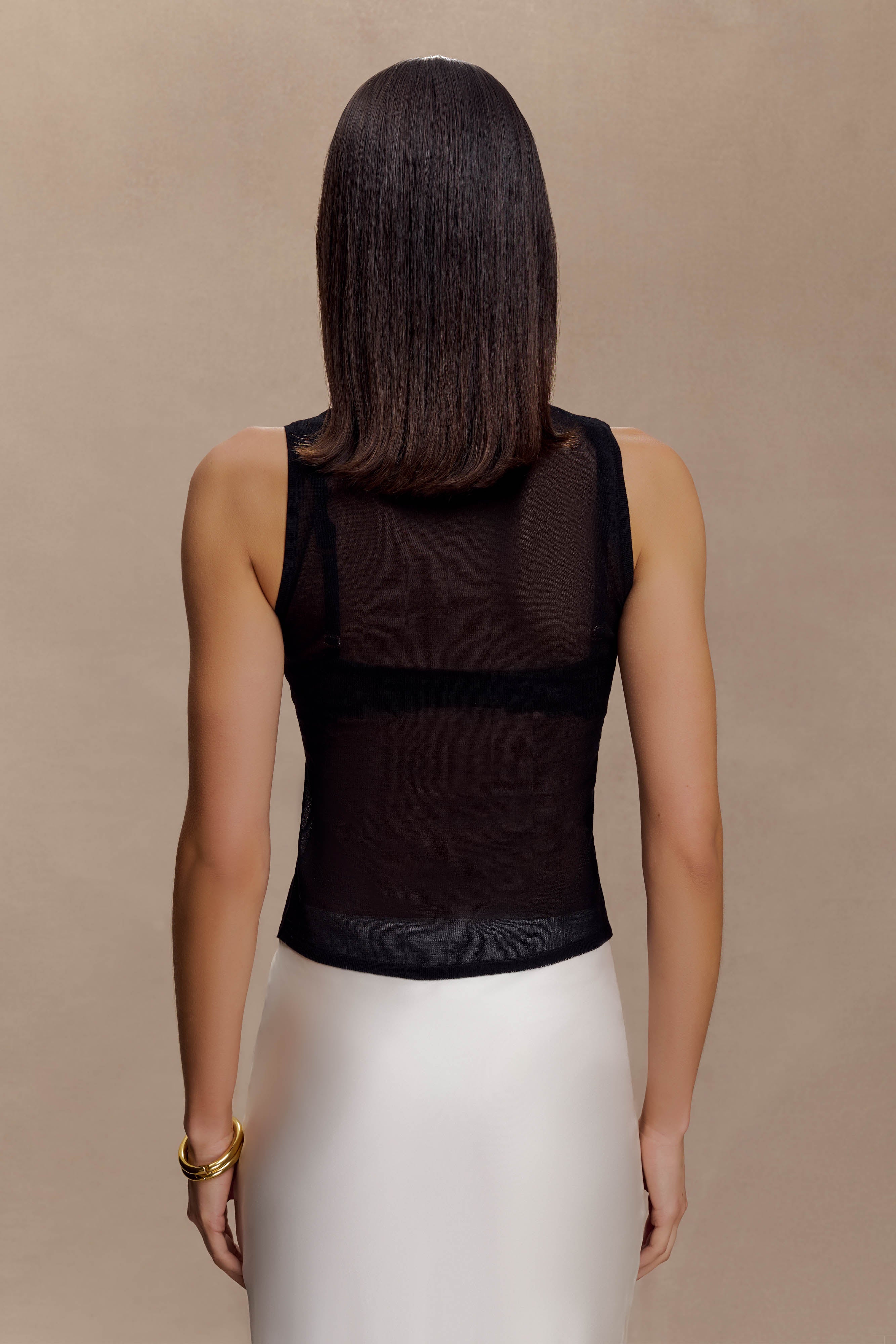 Dollie Sheer Knit Tank Top - Black