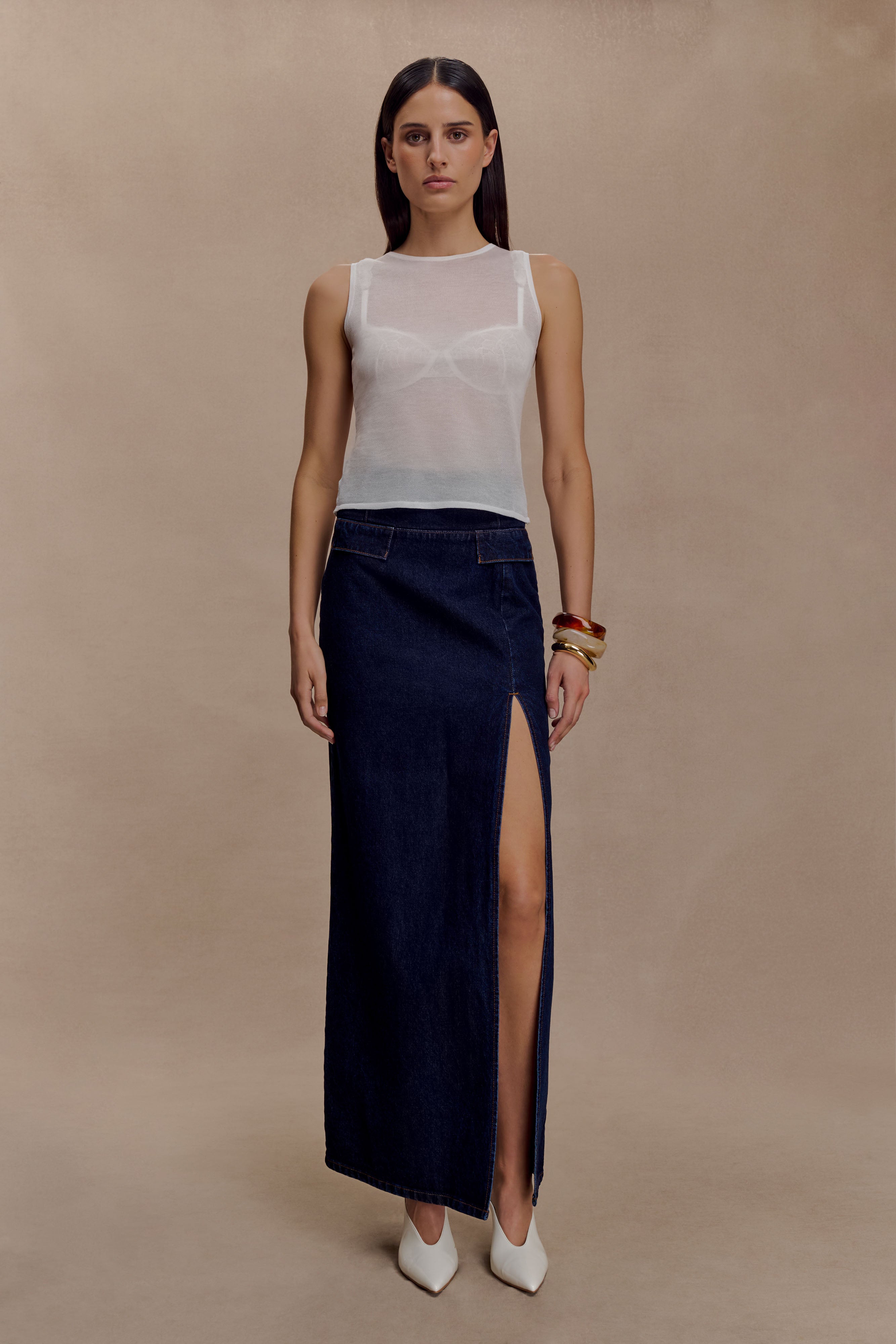 Dollie Sheer Knit Tank Top - Ivory