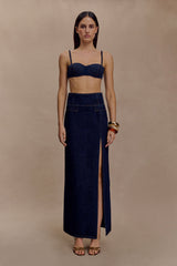 Maylena High Rise Denim Maxi Skirt - Indigo Blue