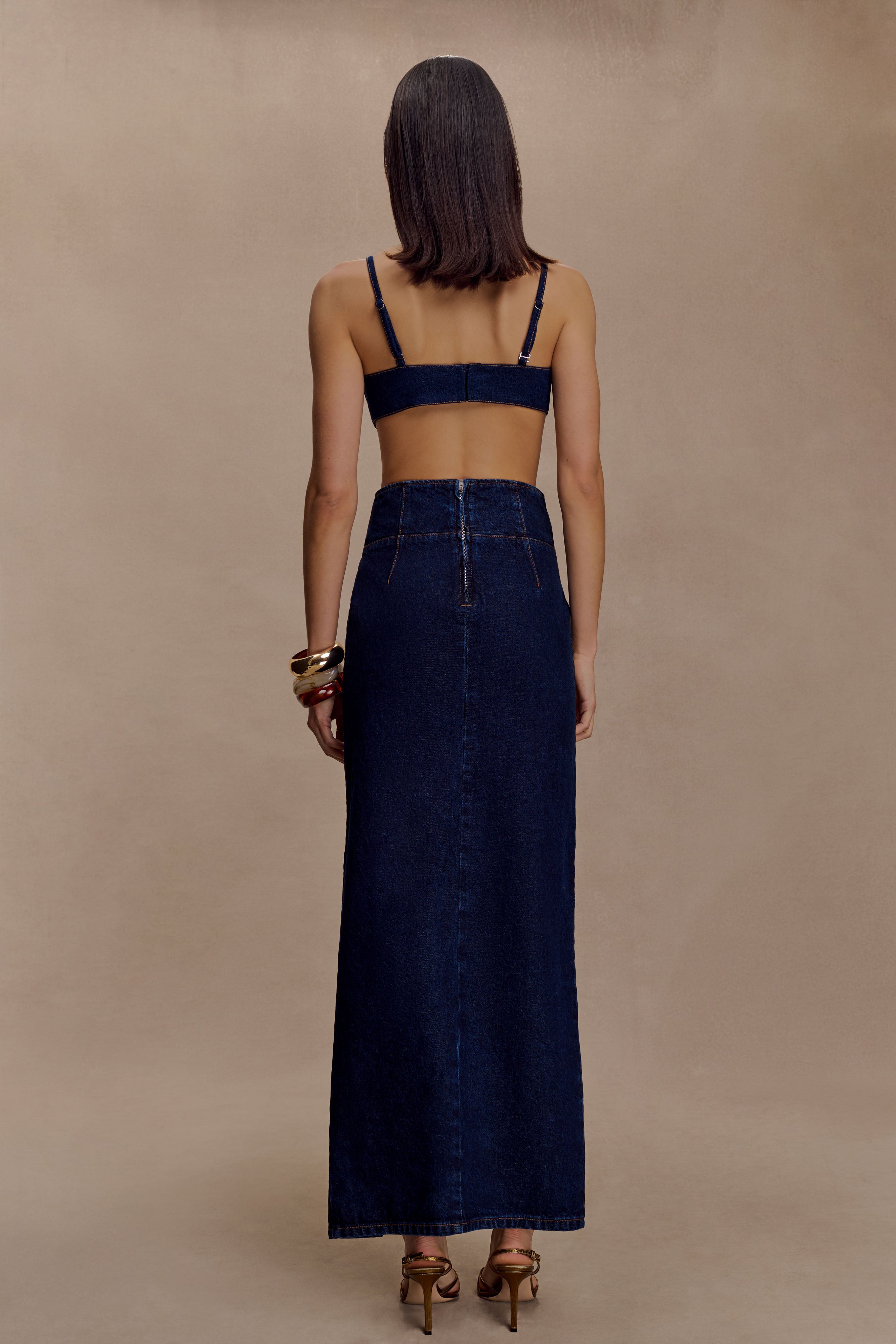 Maylena High Rise Denim Maxi Skirt - Indigo Blue