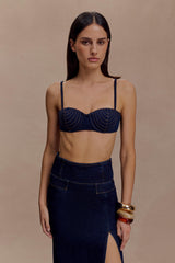 Belle Denim Cropped Bralette - Indigo Blue