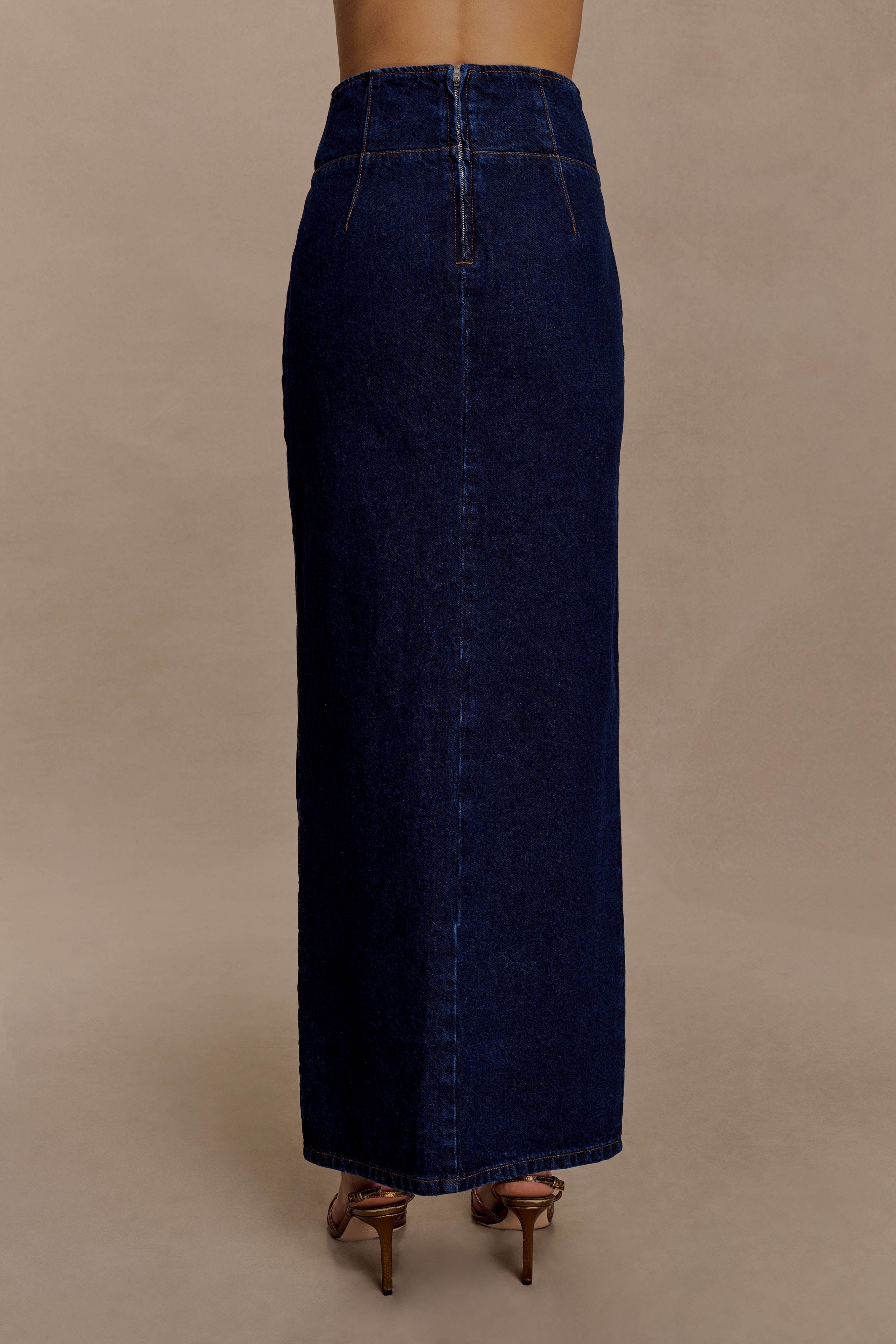 Maylena High Rise Denim Maxi Skirt - Indigo Blue