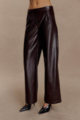 Henry Croc Faux Leather Straight Leg Pants - Dark Chocolate