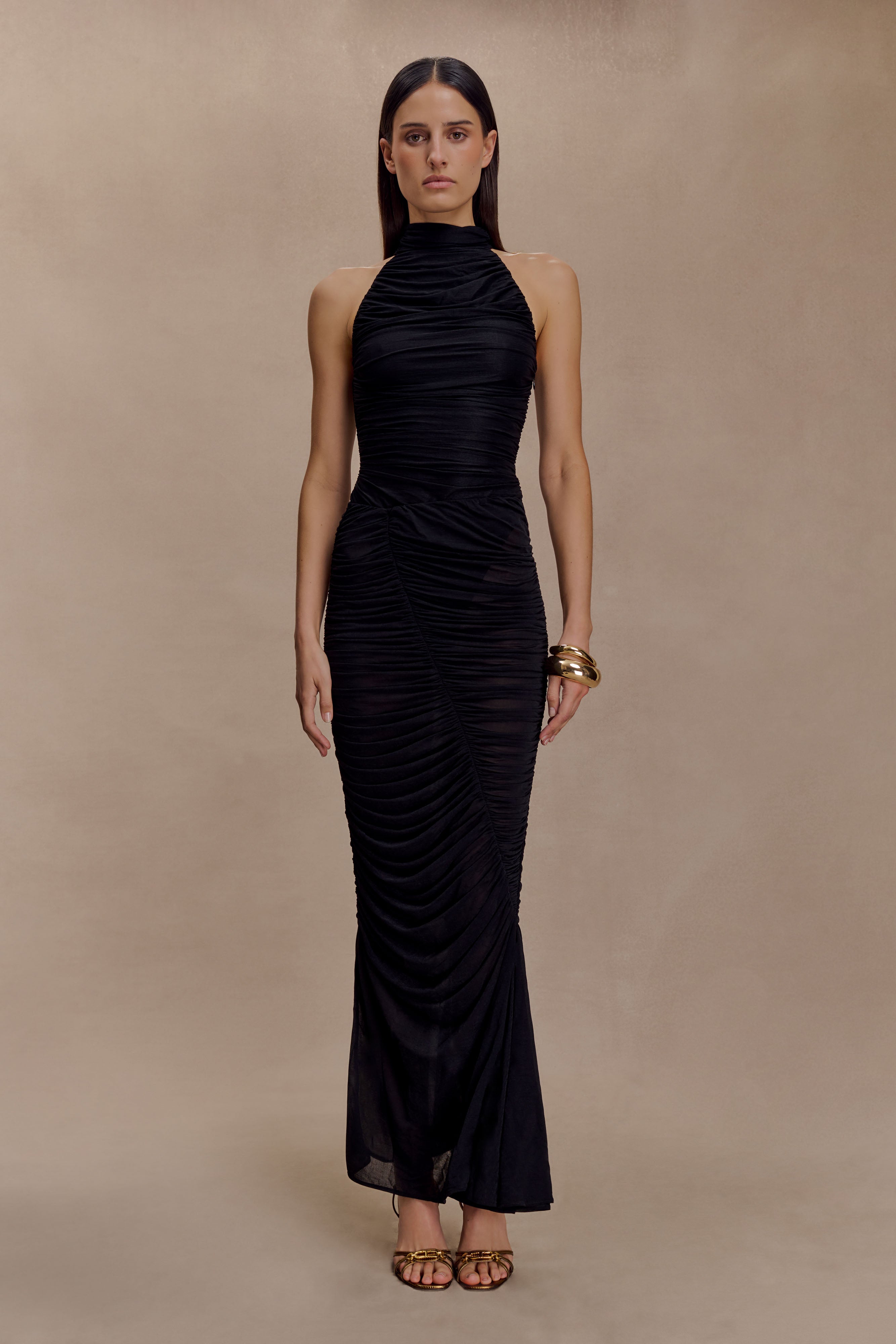 Matilda Ruched Mesh Bodysuit - Black