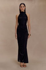 Matilda Ruched Mesh Maxi Skirt - Black