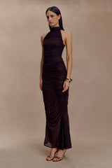 Matilda Ruched Mesh Maxi Skirt - Chocolate