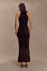 Matilda Ruched Mesh Maxi Skirt - Chocolate