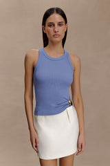 Lola Ribbed Sleeveless Top With Hardware - Cornflower Blue