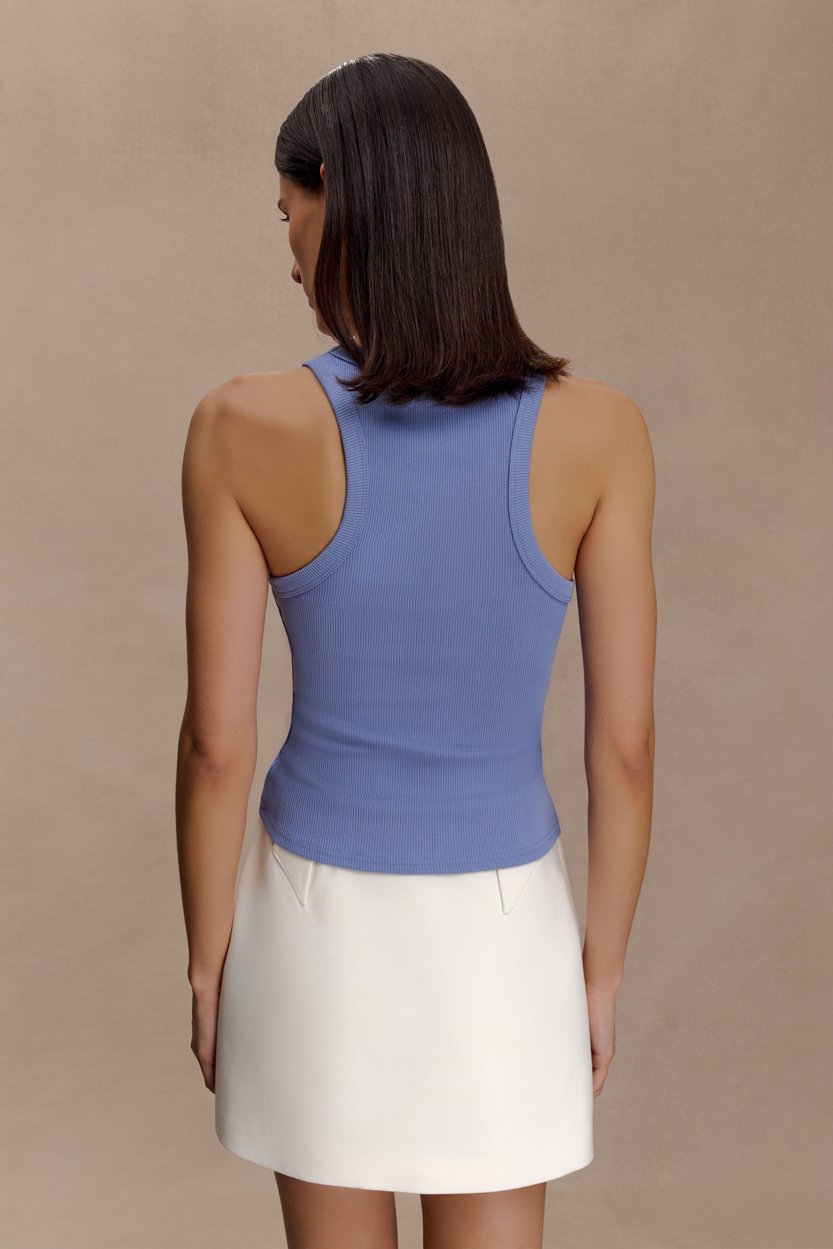 Lola Ribbed Sleeveless Top With Hardware - Cornflower Blue