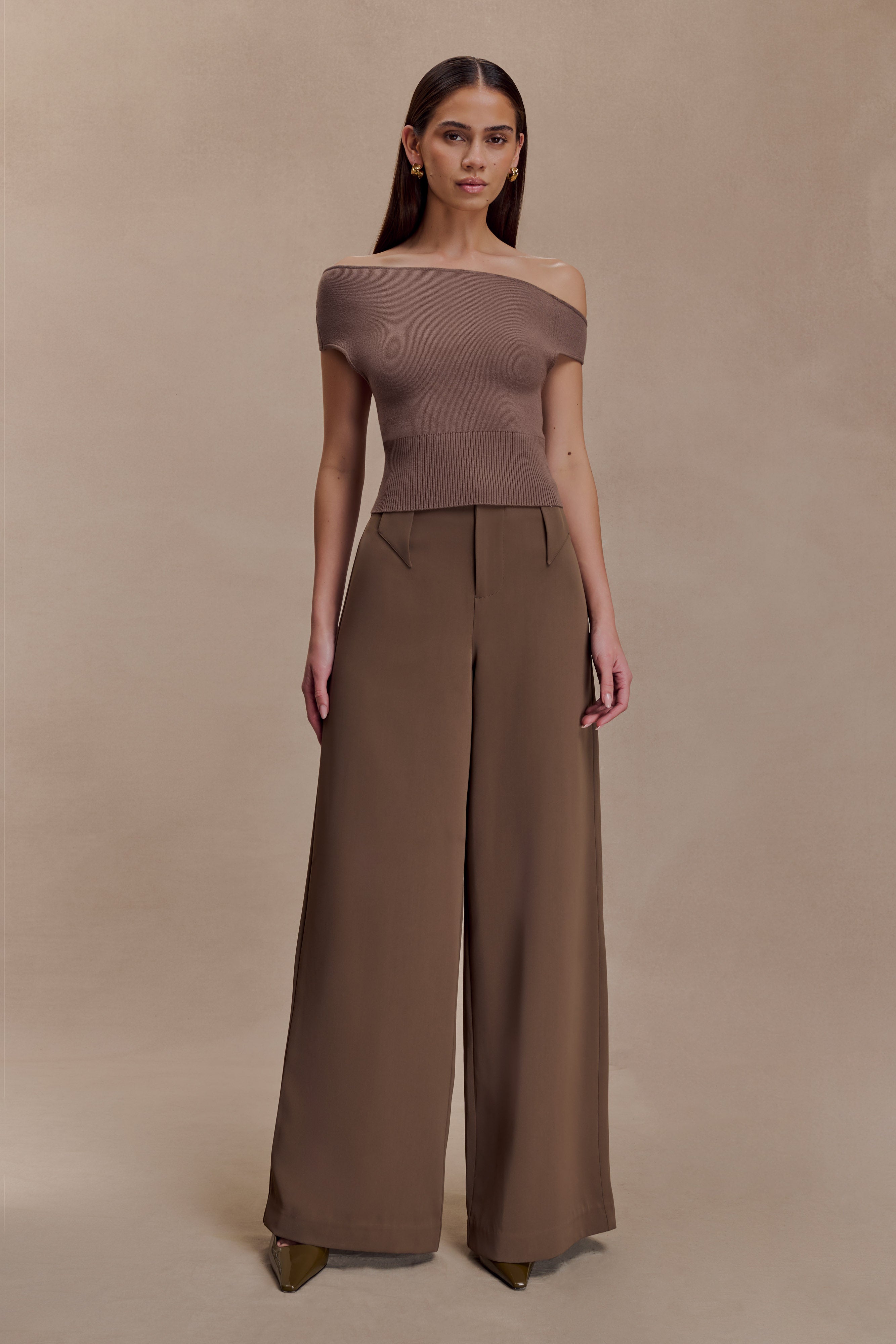 Carley Off Shoulder Knit Top - Cacao Brown