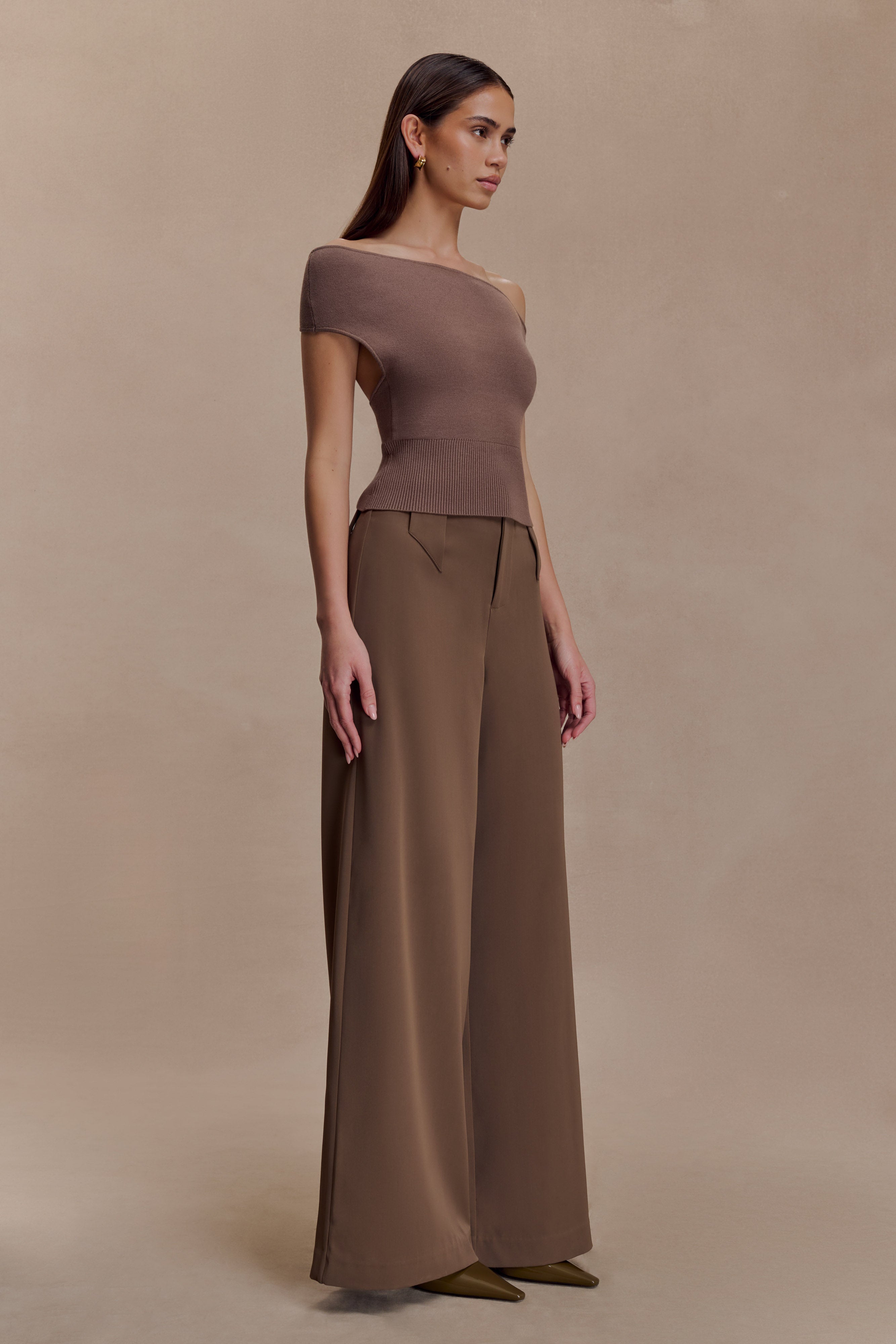 Carley Off Shoulder Knit Top - Cacao Brown