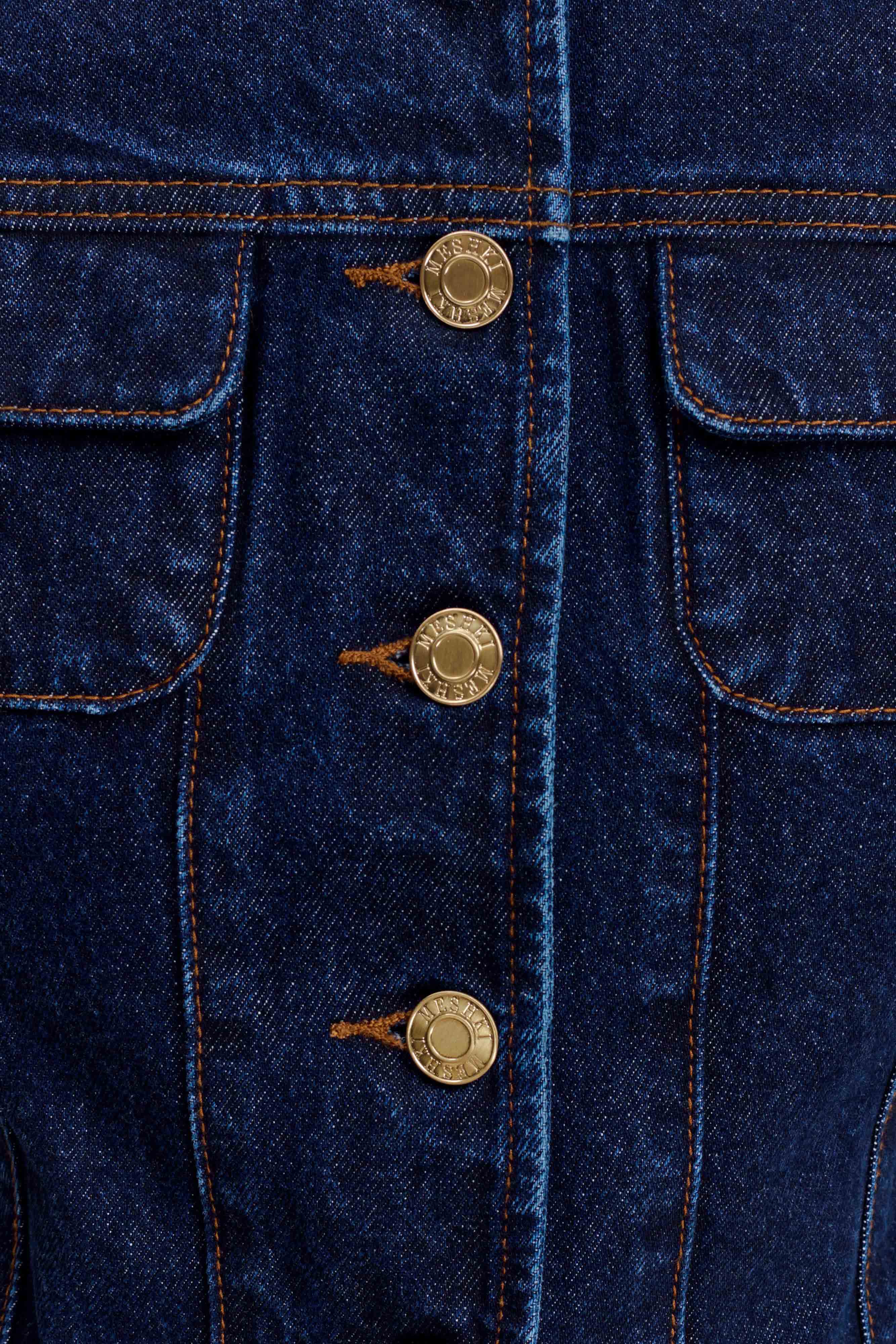 Marge Fitted Denim Short Sleeve Top - Indigo Blue