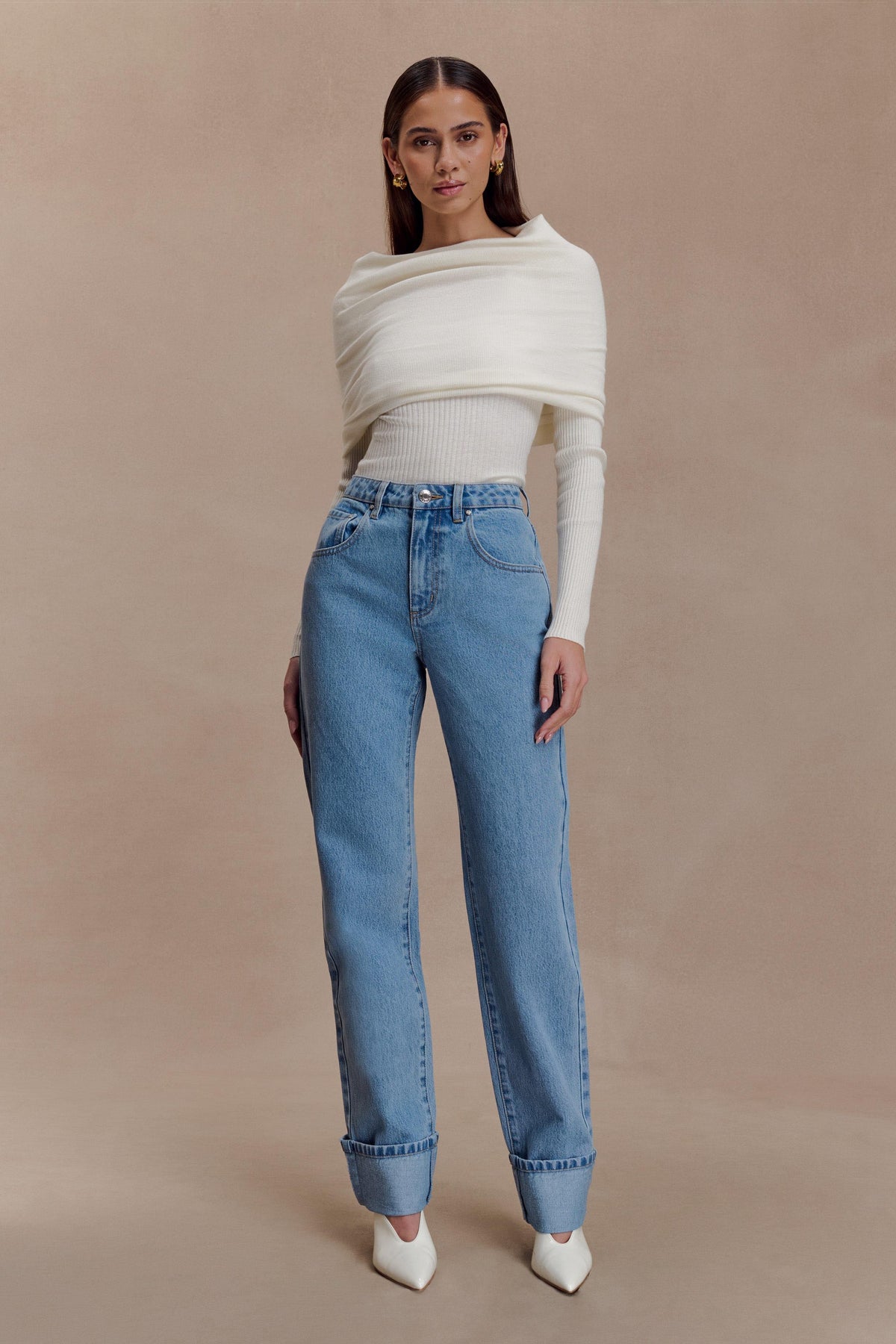 Kirralee Straight Leg Cuffed Jeans - Classic Blue