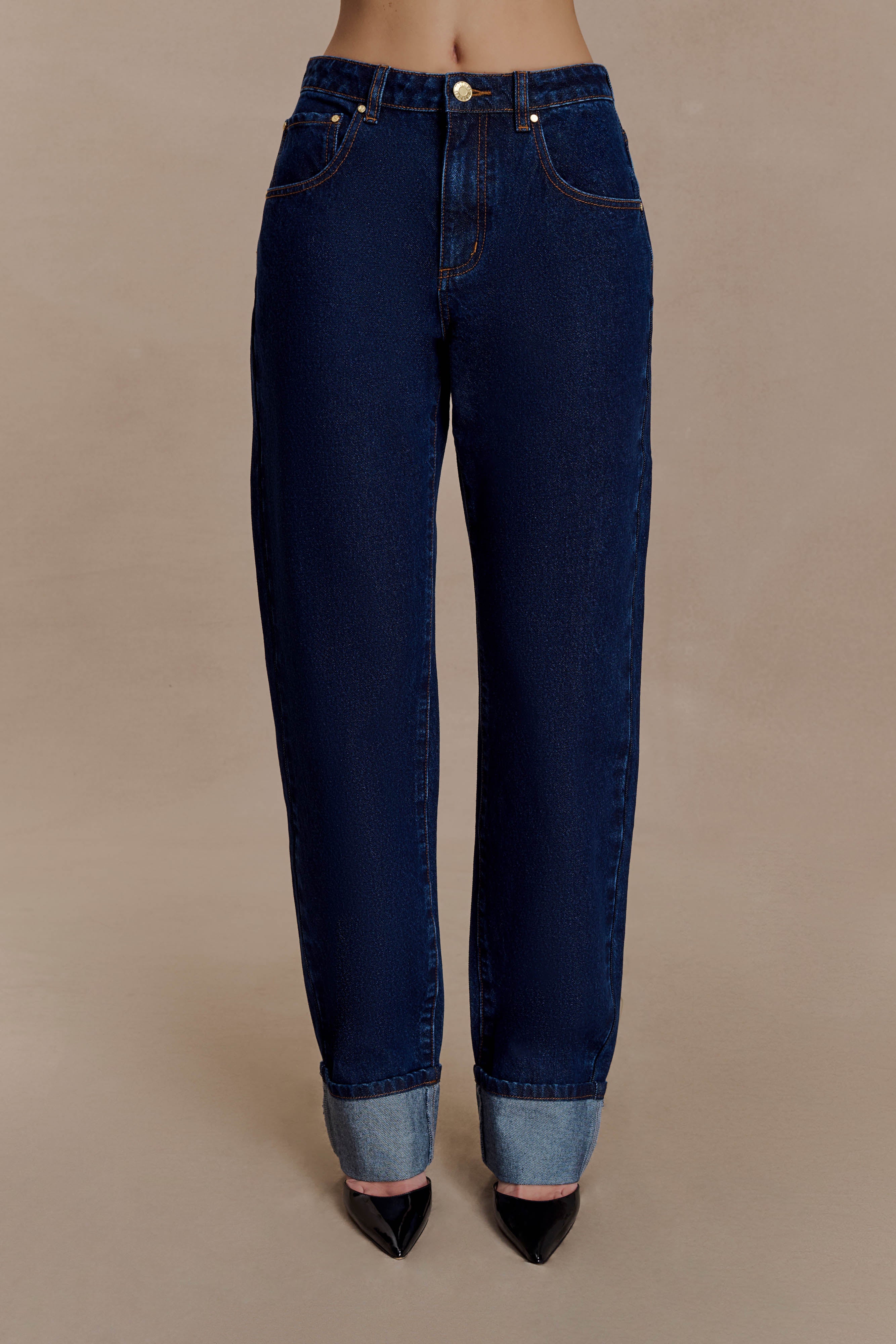 Kirralee Straight Leg Cuffed Jeans - Indigo Blue