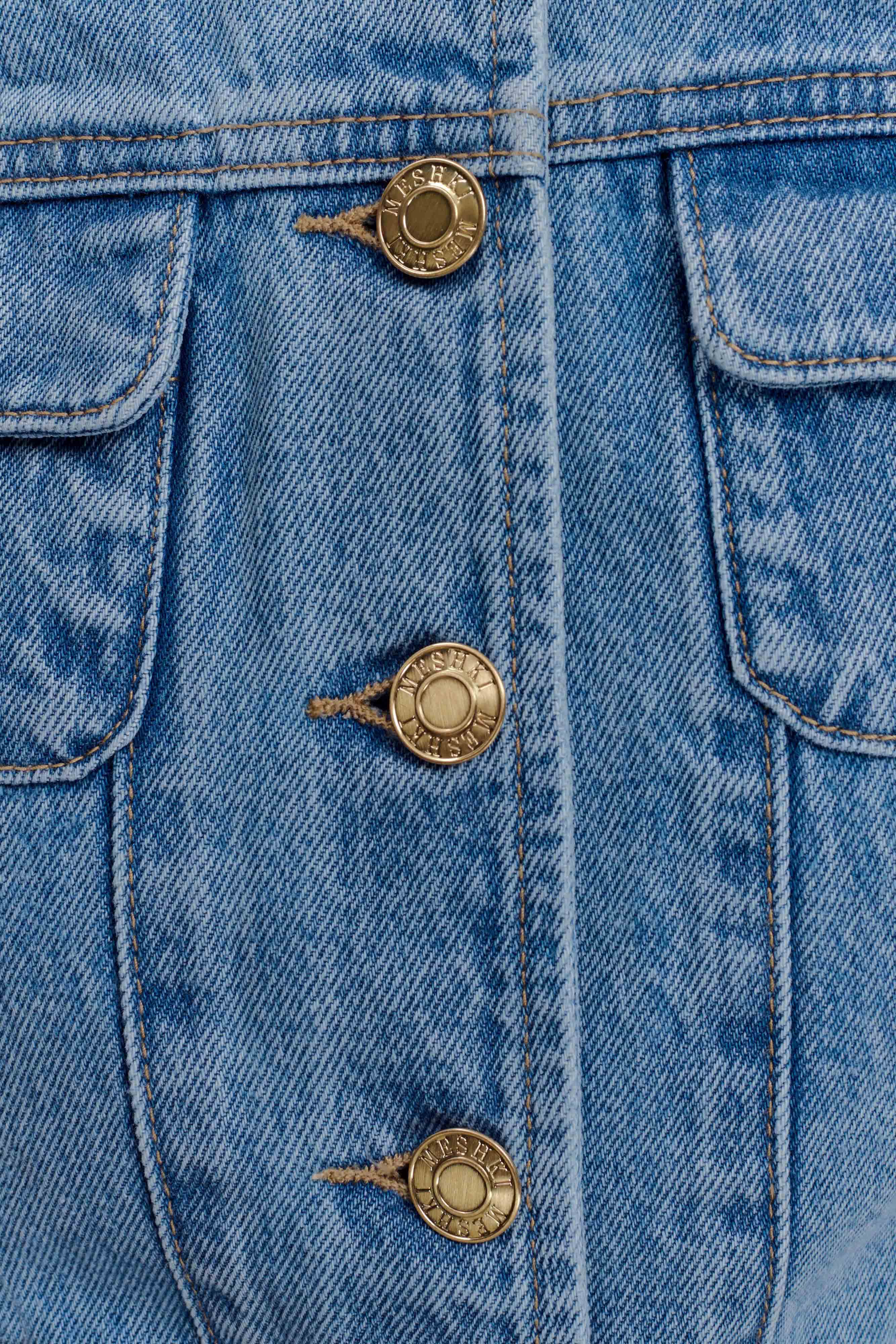 Marge Fitted Denim Short Sleeve Top - Classic Blue