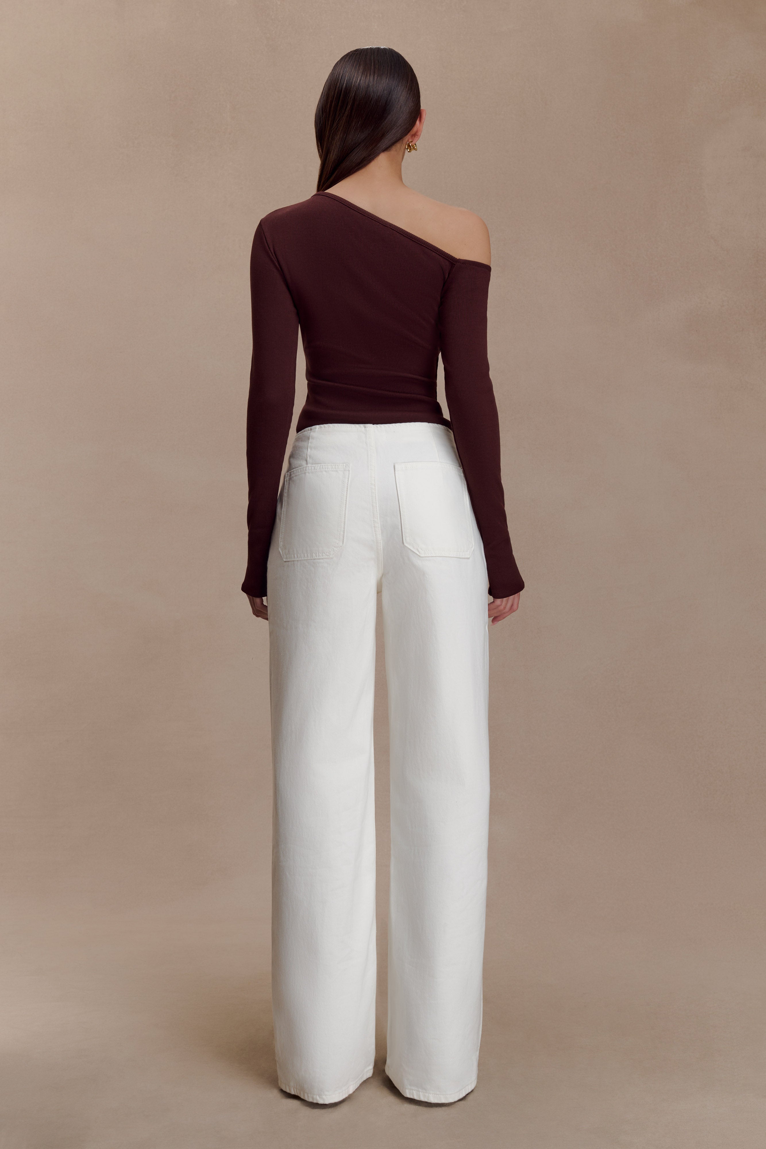 Maelle Off Shoulder Long Sleeve Top - Deep Chocolate