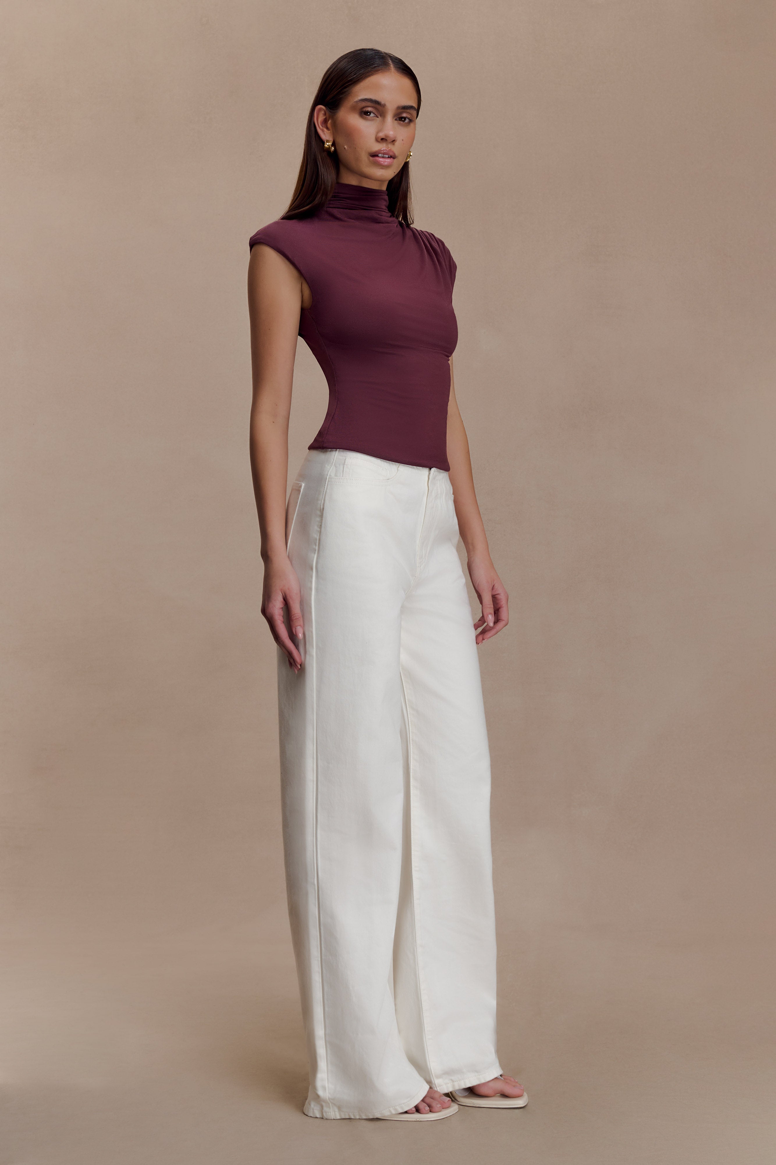 Freesia High Neck Sleeveless Top - Mahogany