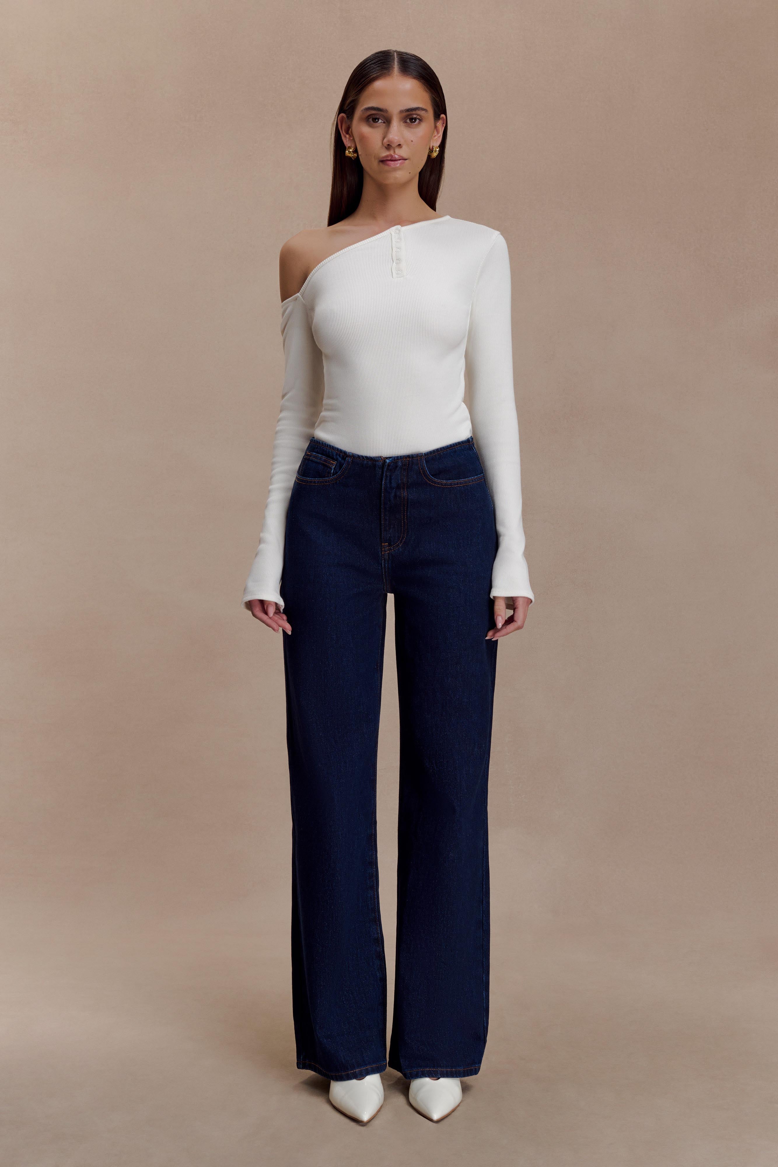 Maelle Off Shoulder Long Sleeve Top - Ivory