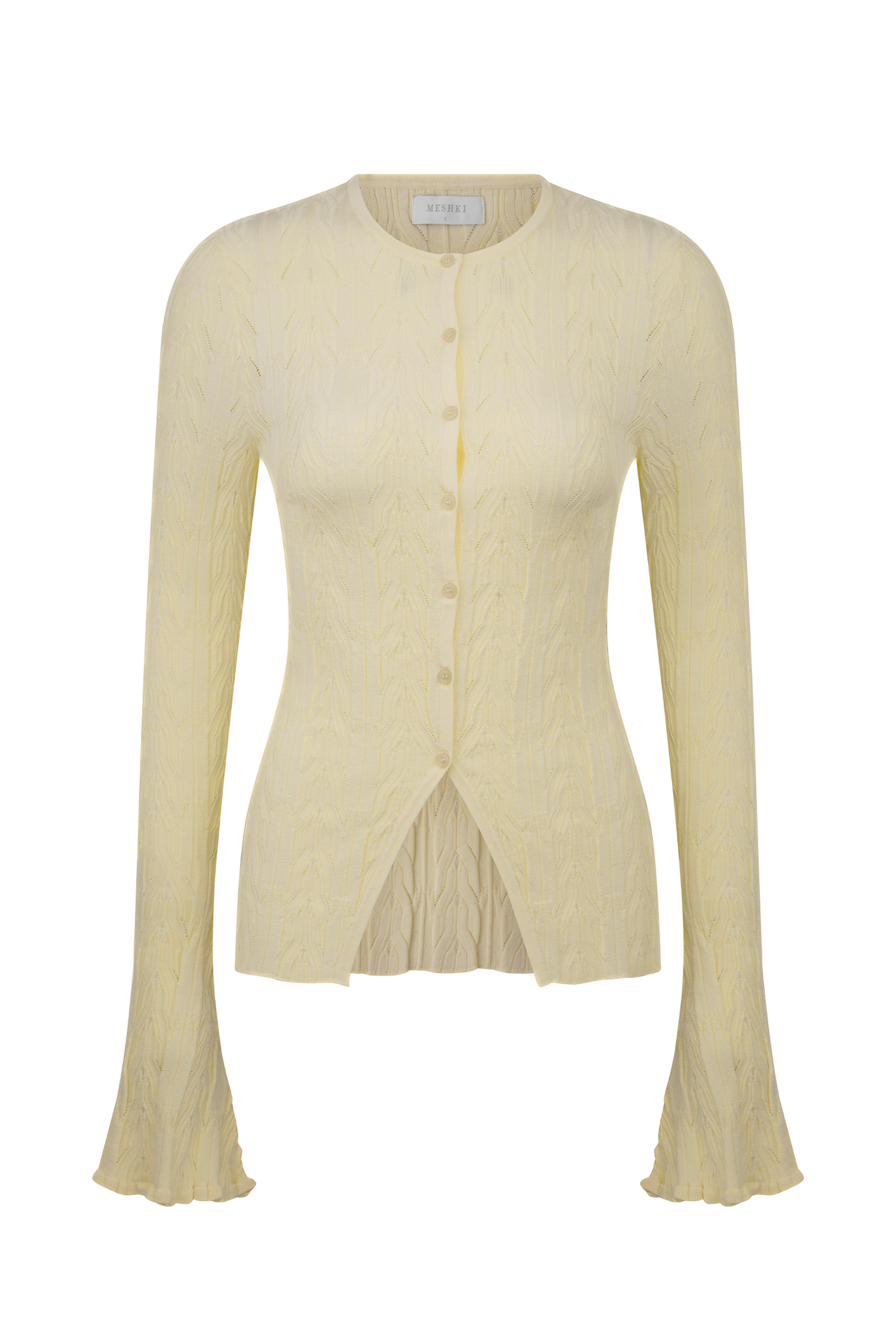 Amy Pointelle Bell Sleeve Cardigan - Lemon
