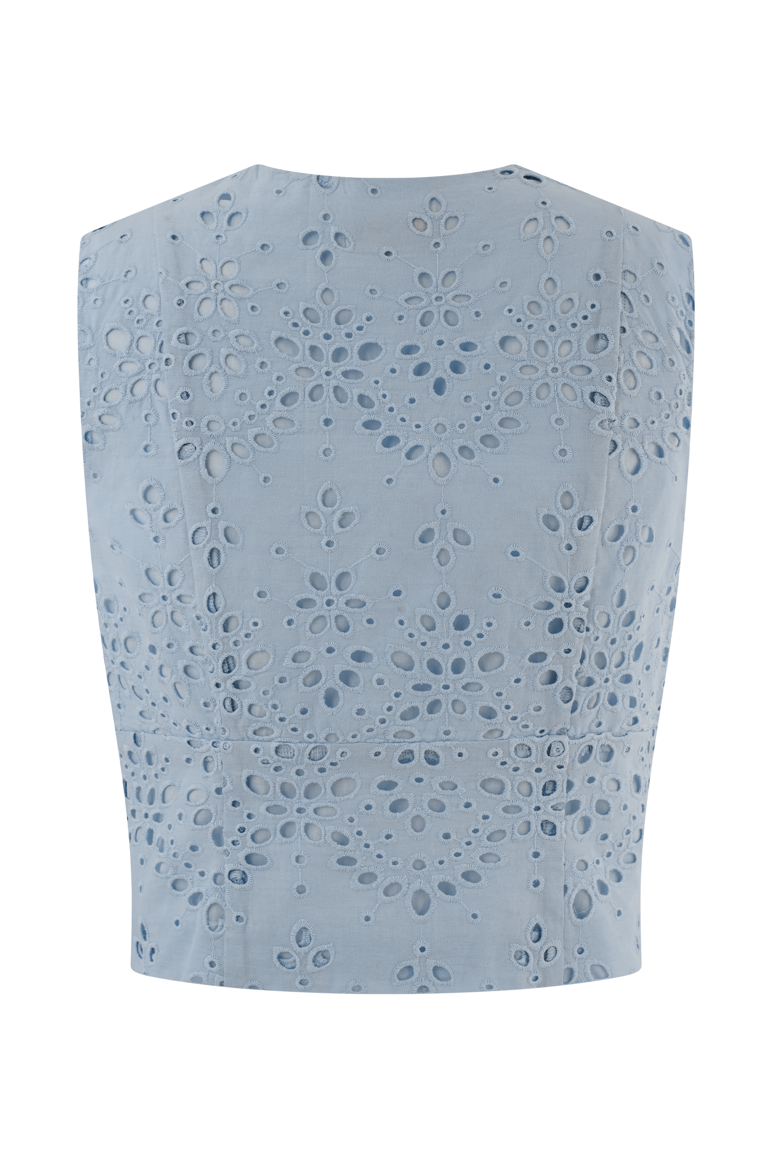 Arla Sleeveless Broderie Top - Pale Cornflower Blue
