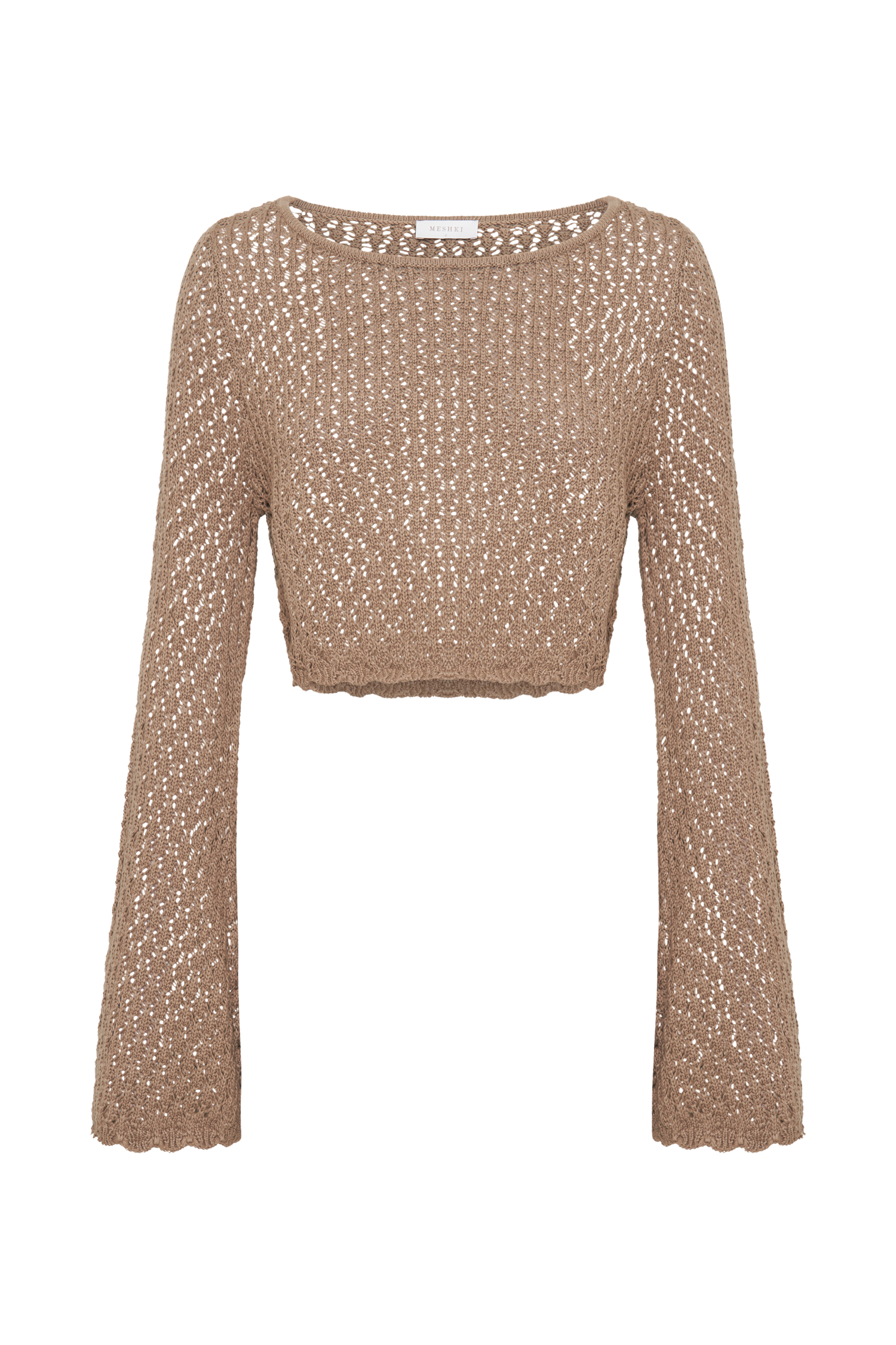 Sian Knit Long Sleeve Crop Top - Taupe