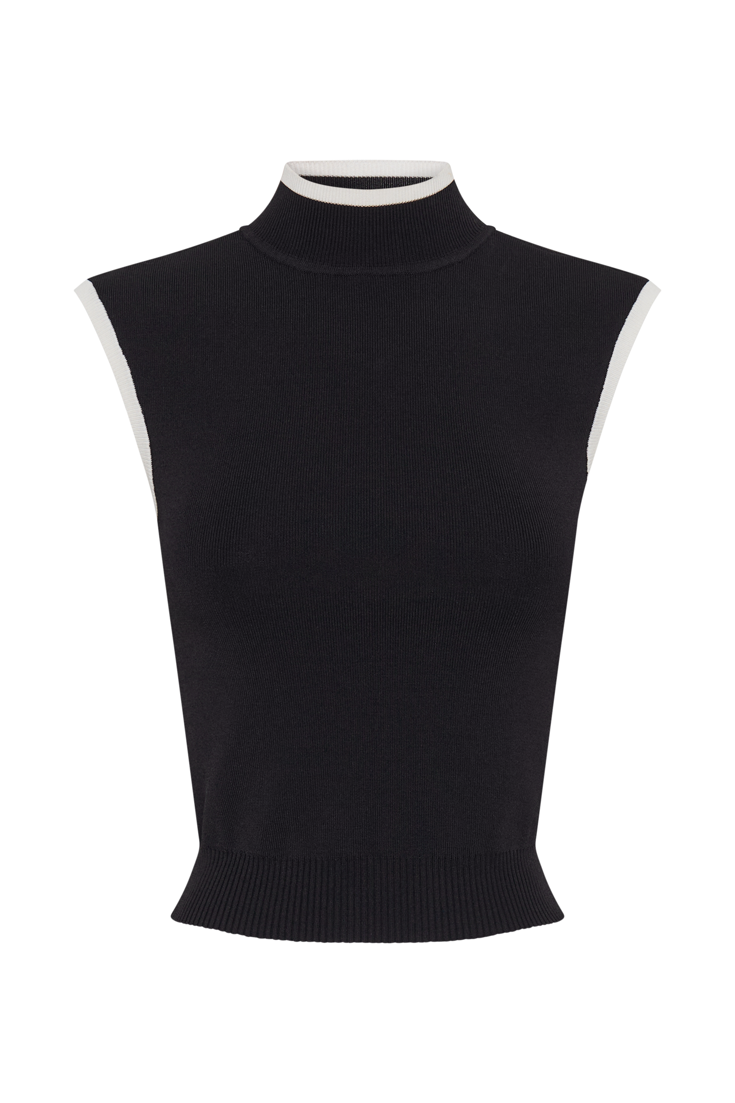 Laurina High Neck Contrast Top - Black