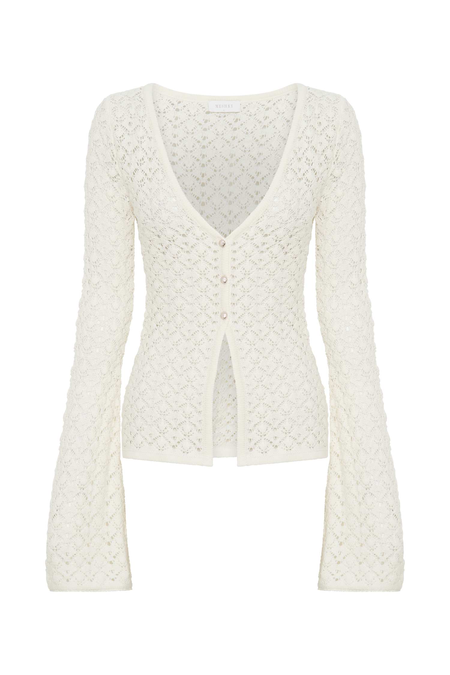 Murphy Long Sleeve Knit Shell Button Cardigan - White