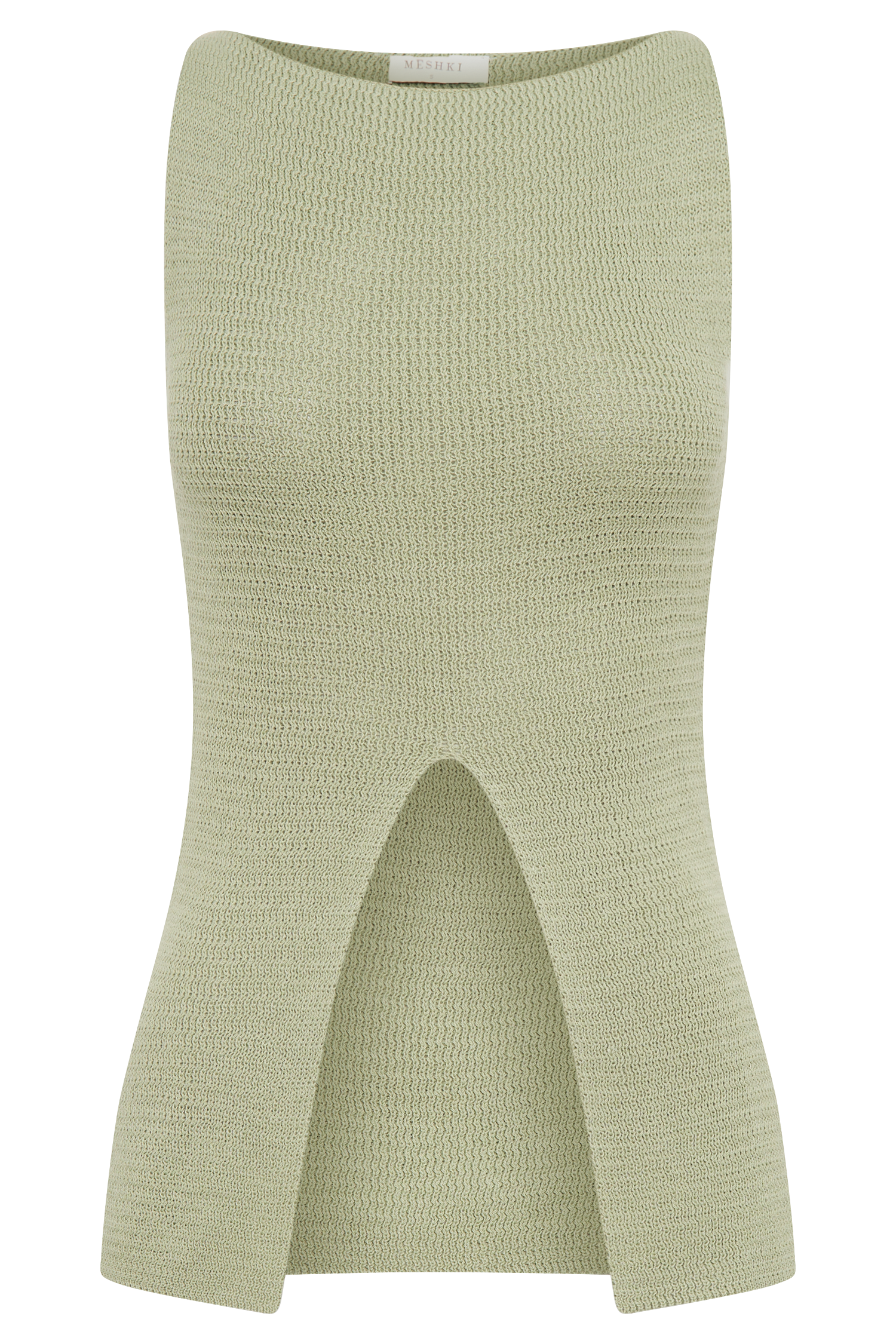 Ridley Knit Tank Top With Split - Pastel Green