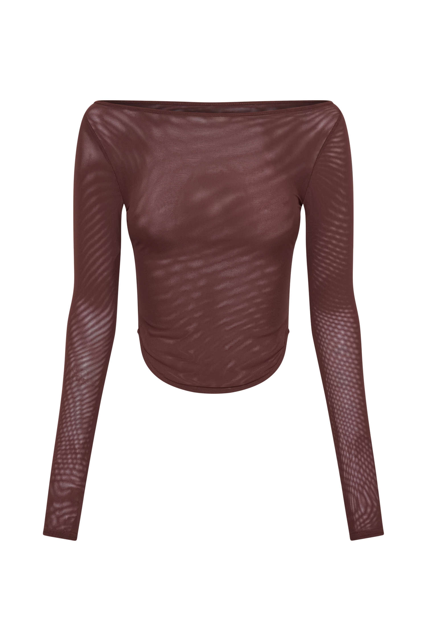 Colette Boat Neck Mesh Top - Mahogany