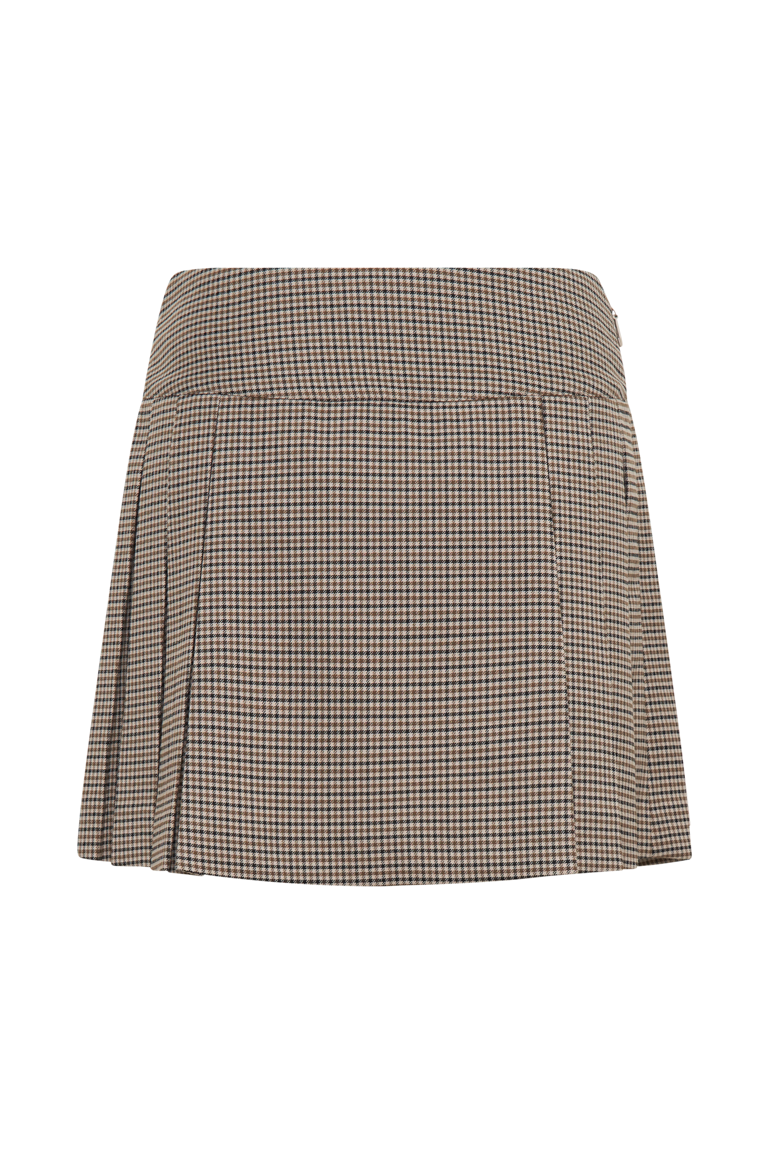 Angie Pleated Buckle Mini Skirt - Tan Check