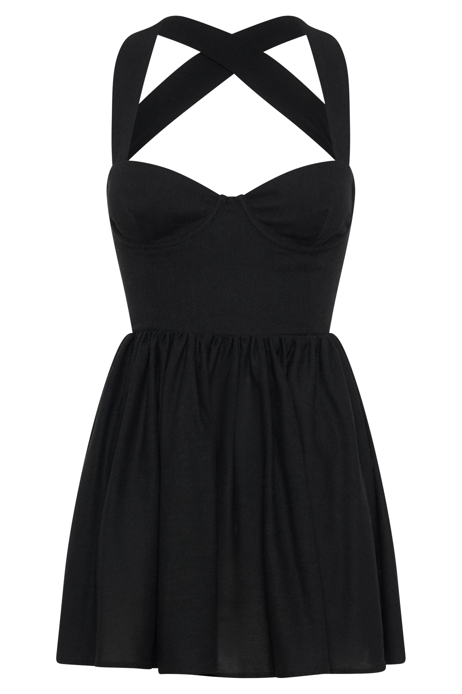 Loz Tie Back Linen Mini Dress - Black
