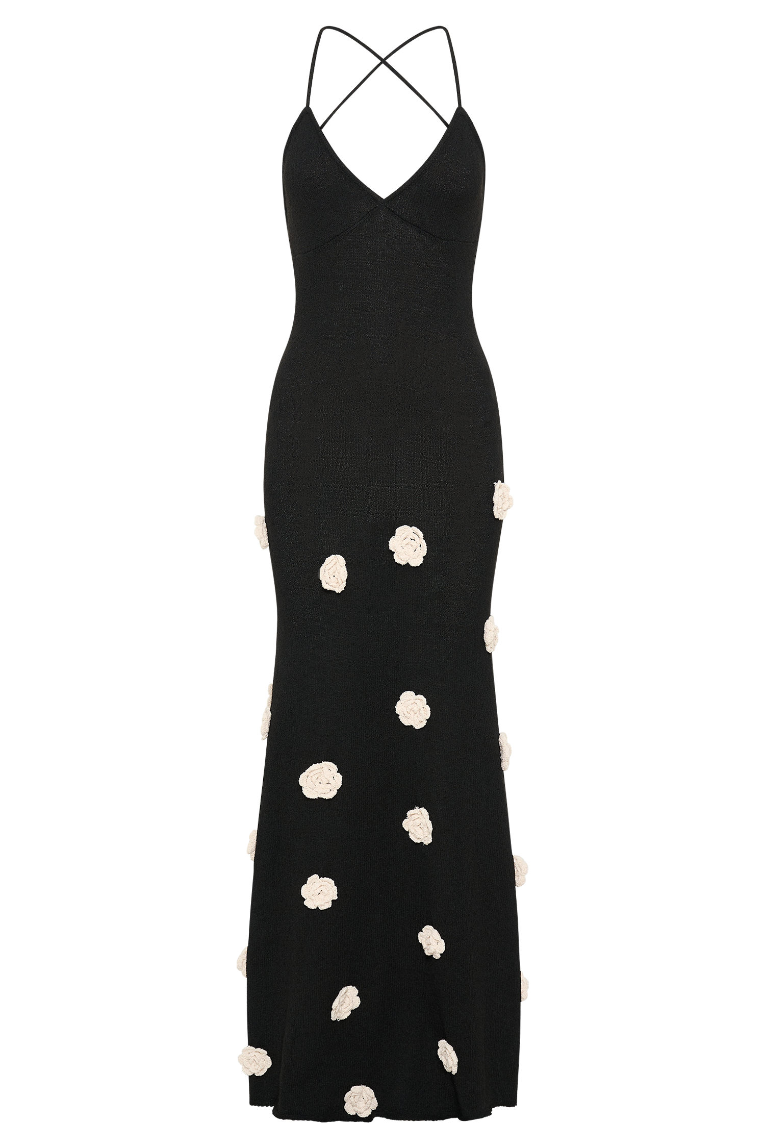 Suki Knit Maxi Dress With Flowers - Black/White