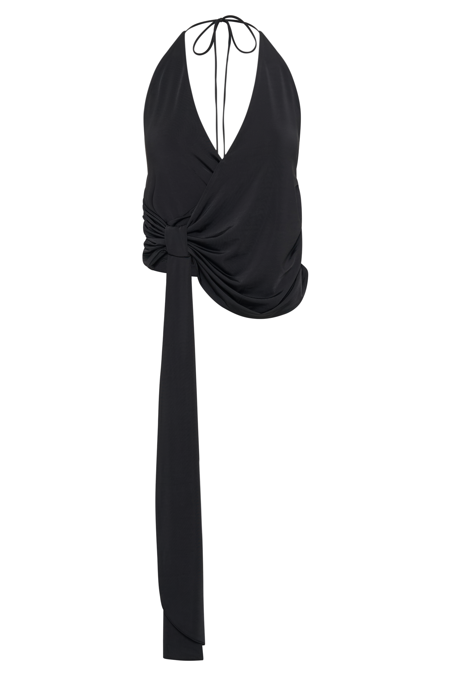 Tyla Draped Slinky Halter Top - Black