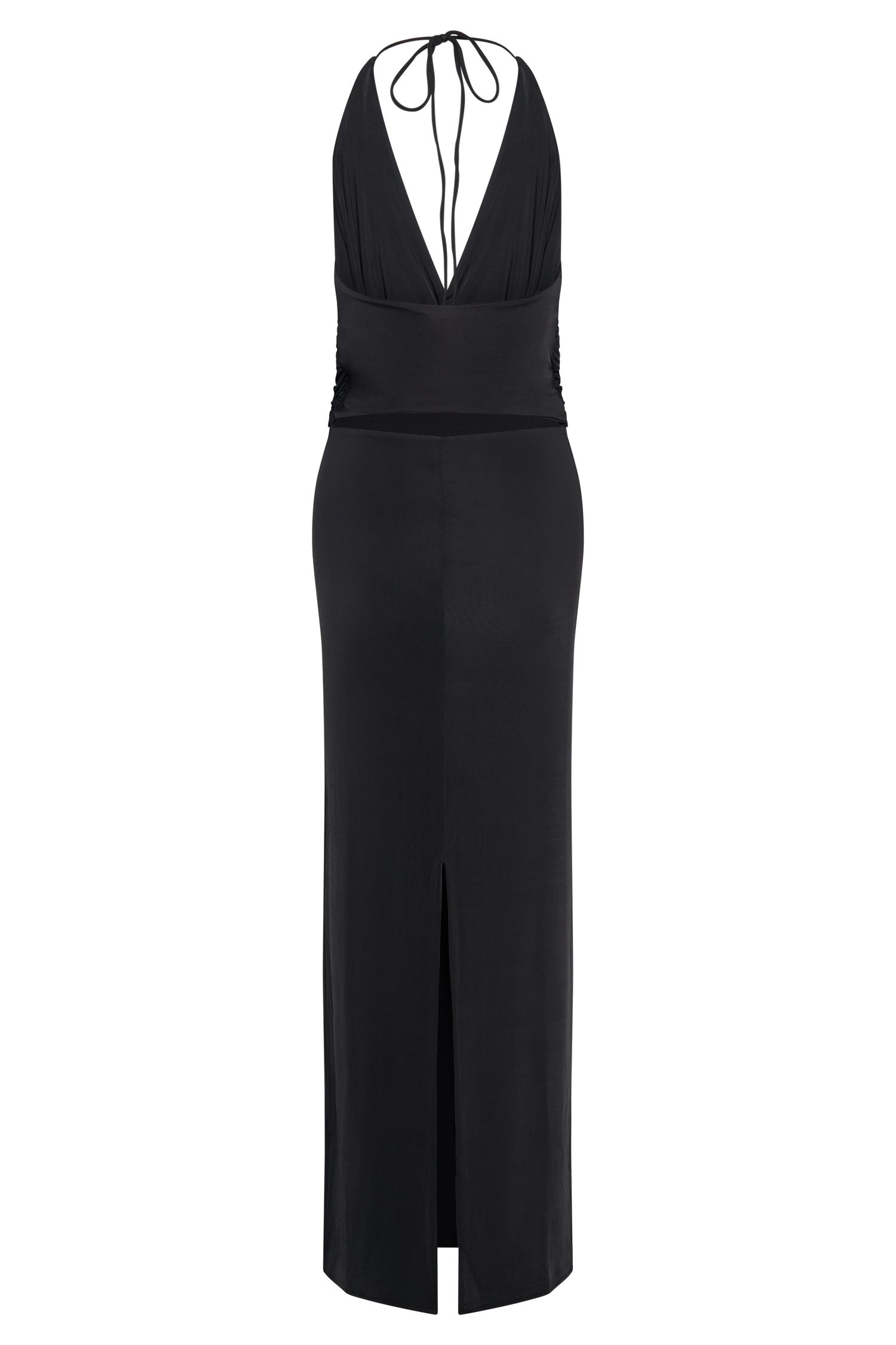 Tyla Draped Slinky Halter Maxi Dress - Black