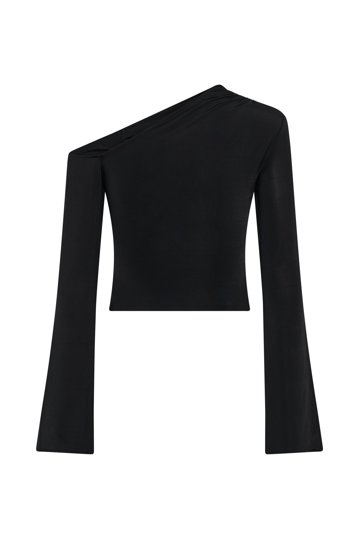 Ainsley Asymmetrical Long Sleeve Top With Floral Hardware - Black