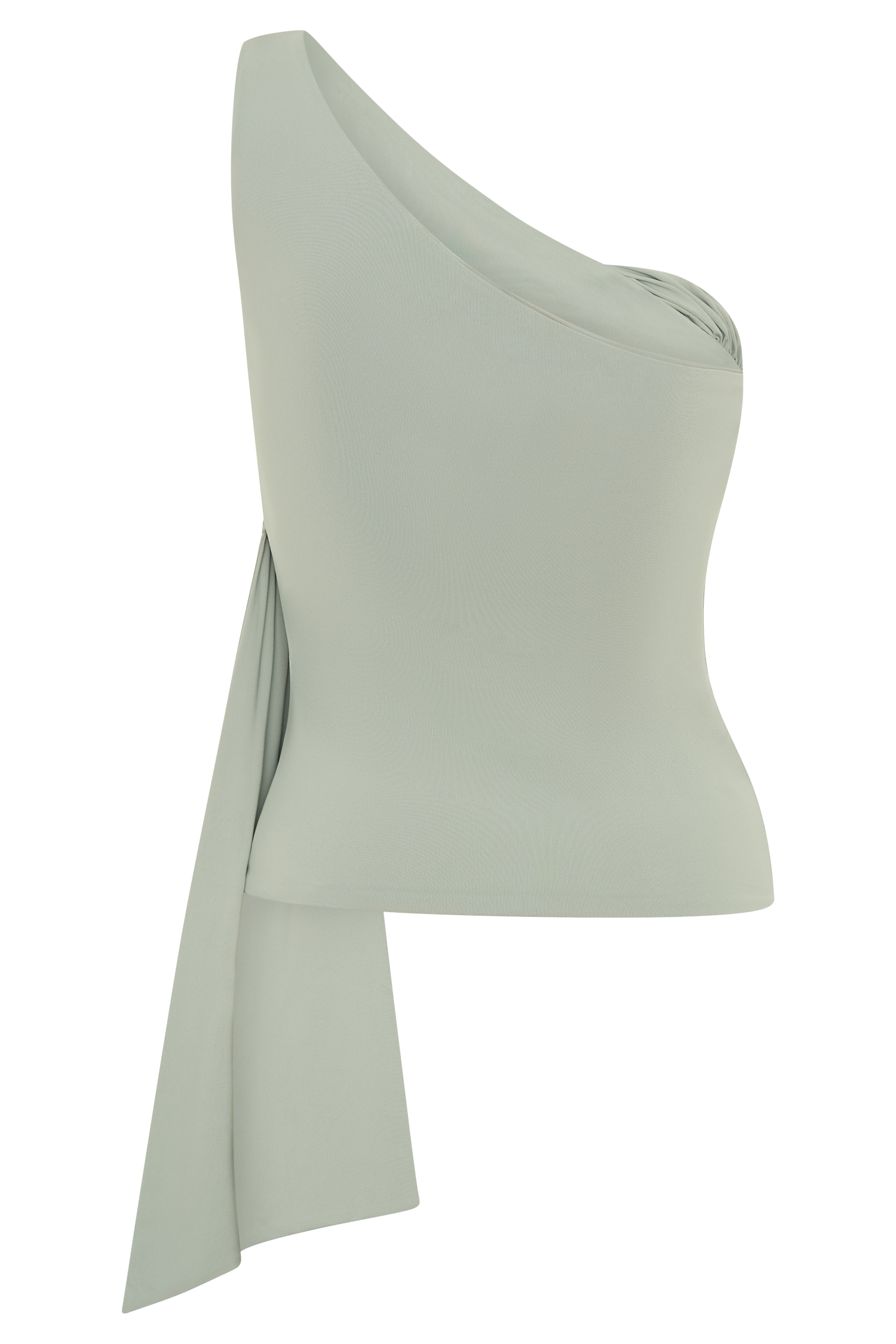Sera One Shoulder Recycled Nylon Top With Drape - Basil