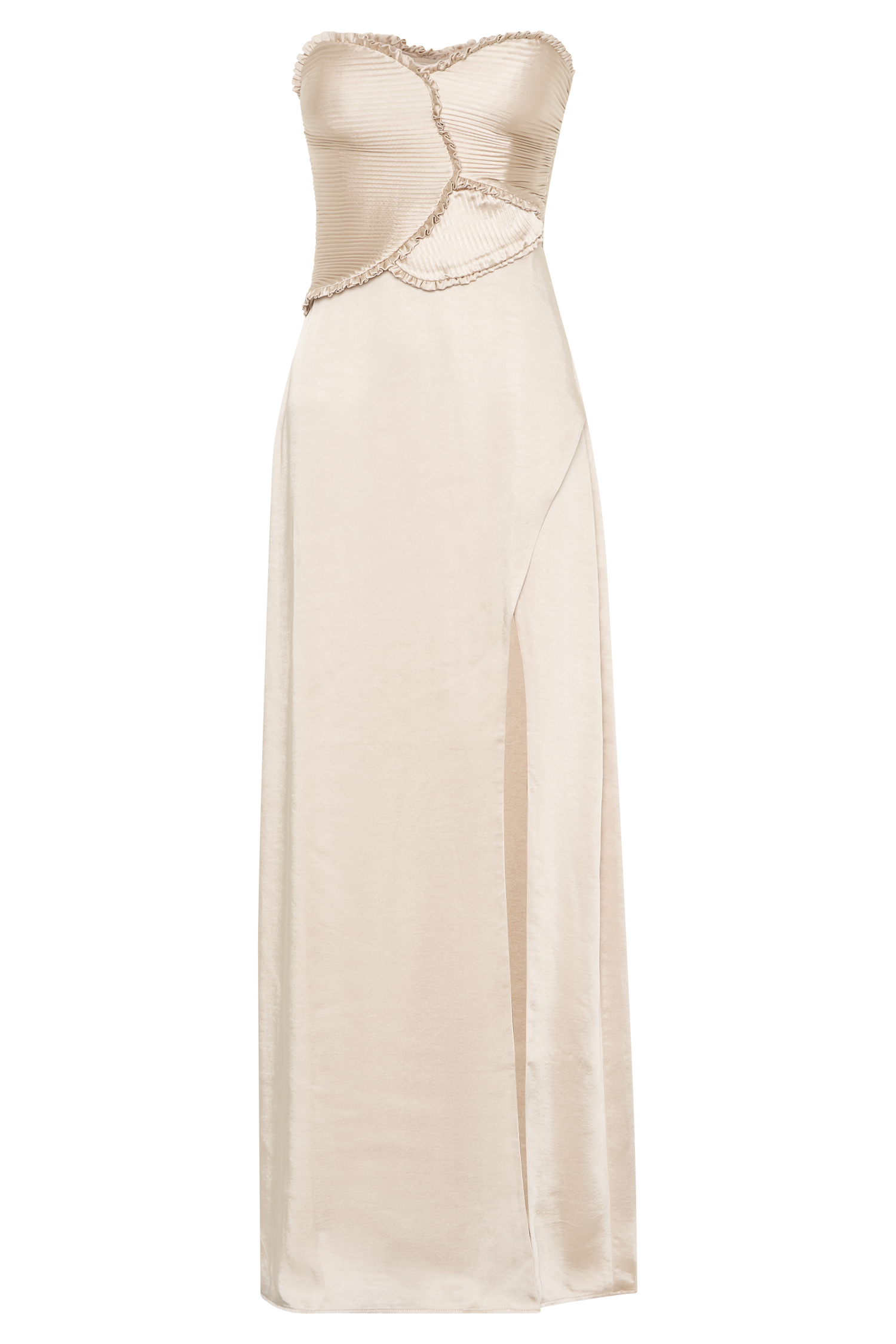 Larissa Satin Maxi Dress With Ruched Petals - Blush Gold