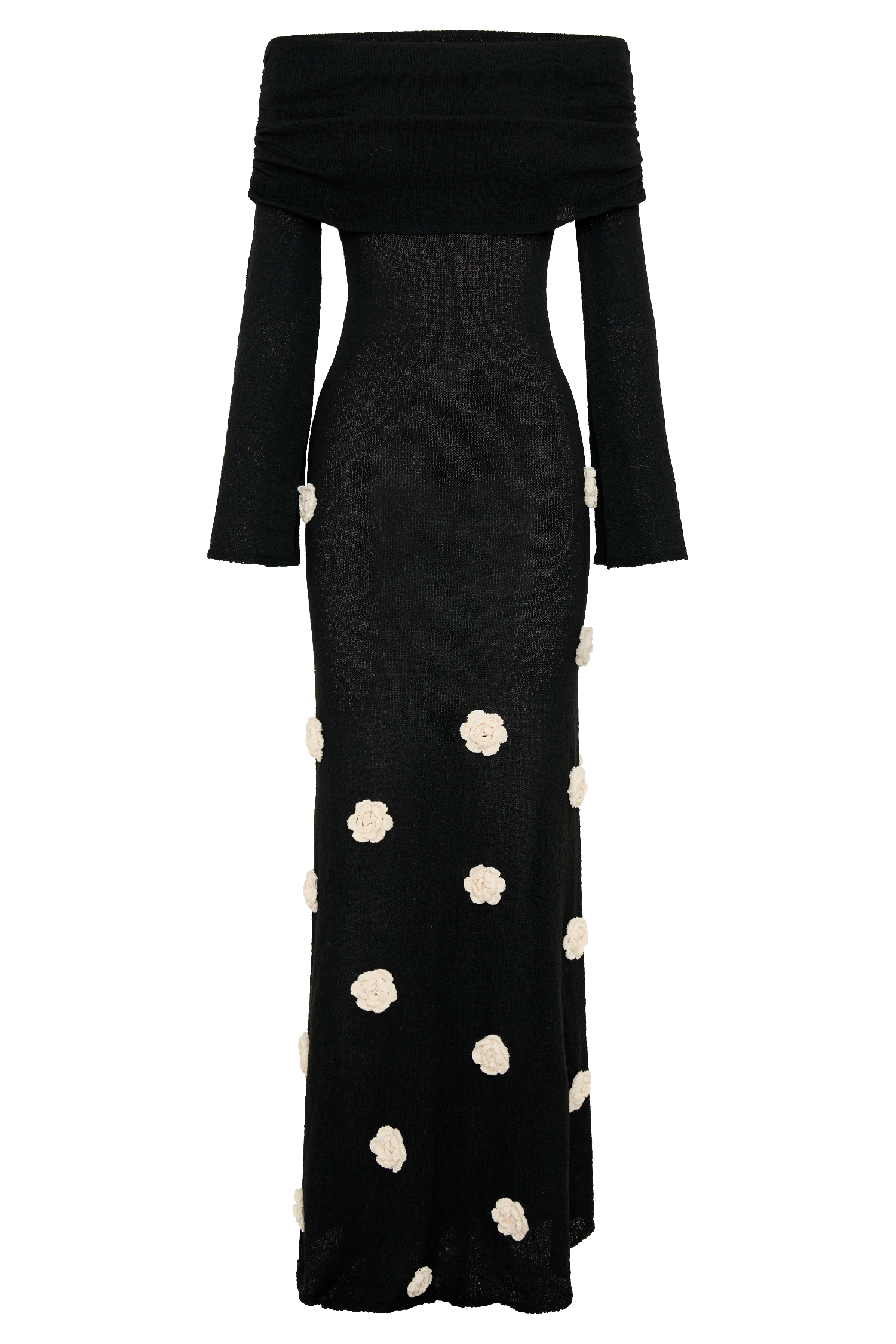 Kiki Off Shoulder Knit Rose Maxi Dress - Black/White