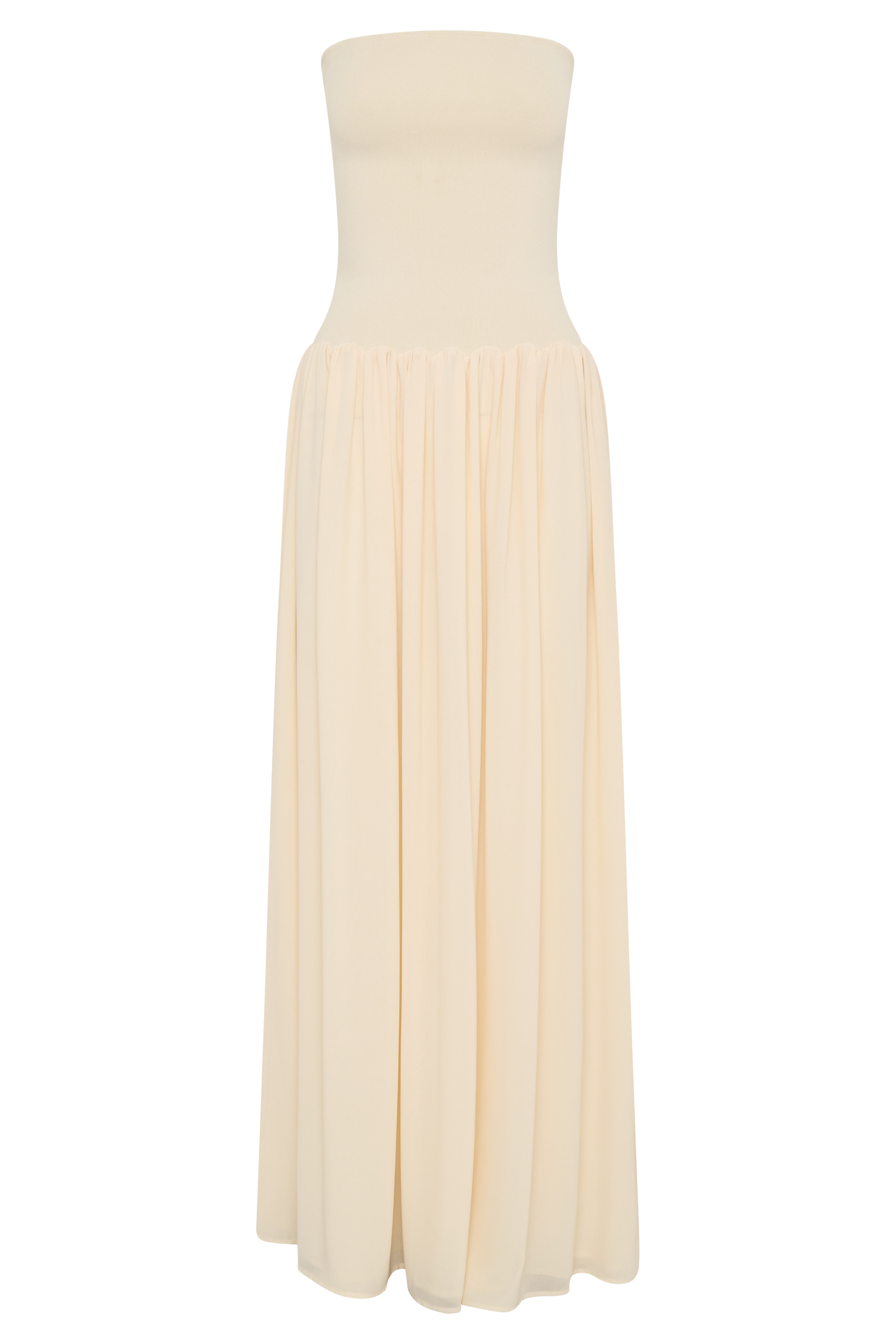Lyanna Knit And Chiffon Strapless Maxi Dress - Cream