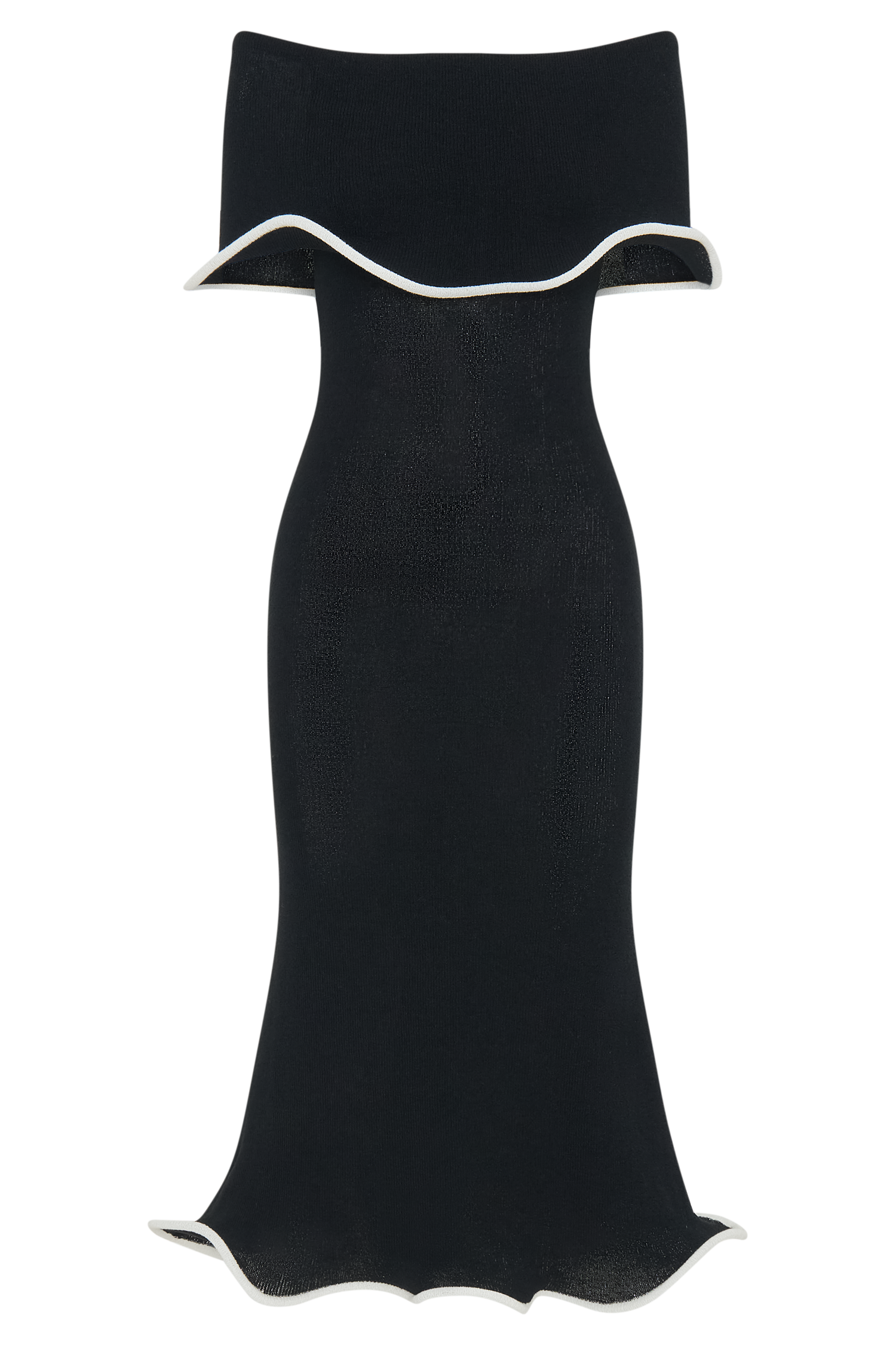 Molly Off Shoulder Knit Midi Dress - Black/White