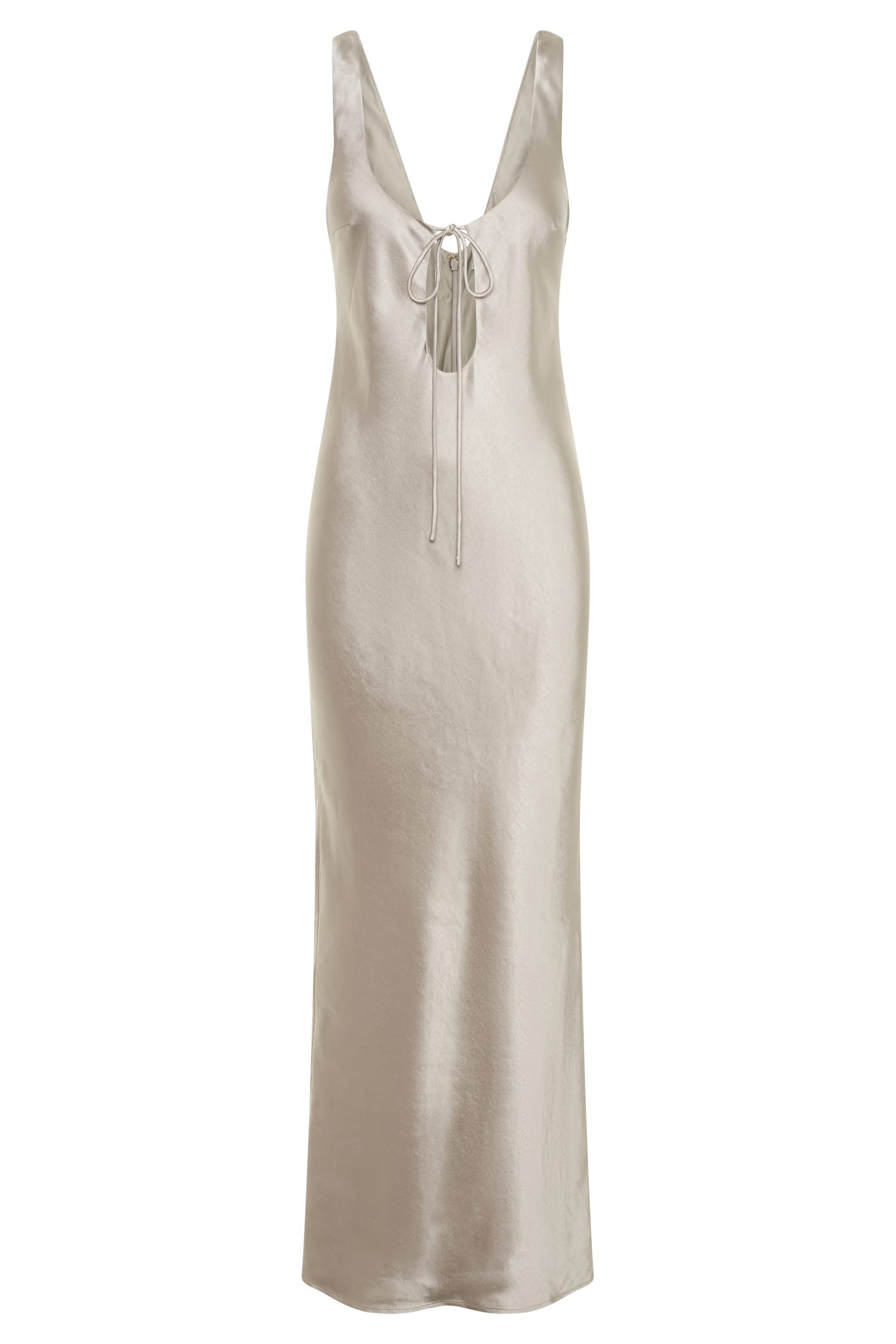 Aubrie Keyhole Satin Maxi Dress - Silver