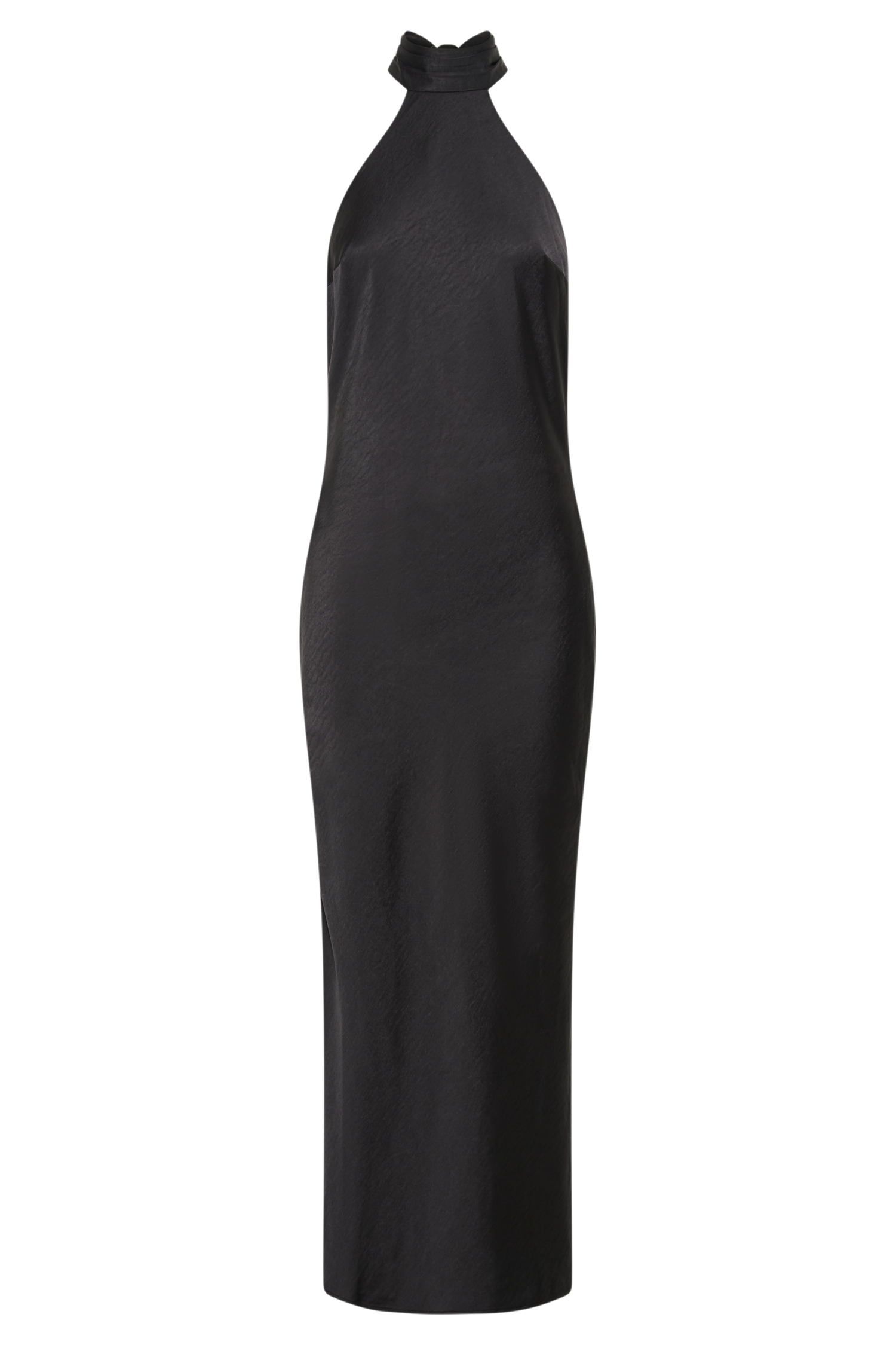 Paulette Satin Midi Dress With Bow - Black