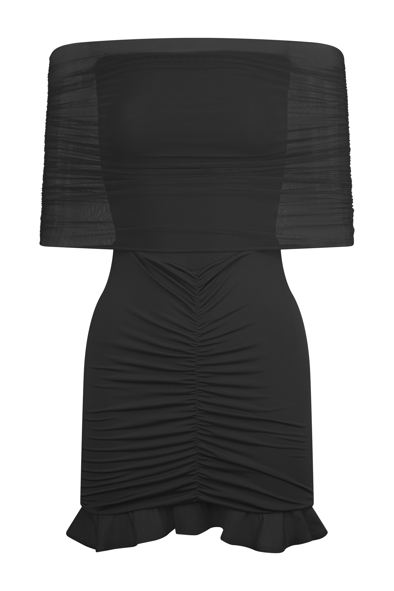 Caspian Slinky And Mesh Off Shoulder Mini Dress - Black