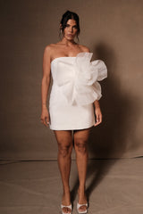Victoria Strapless Mini Dress With Oversized Flower - White