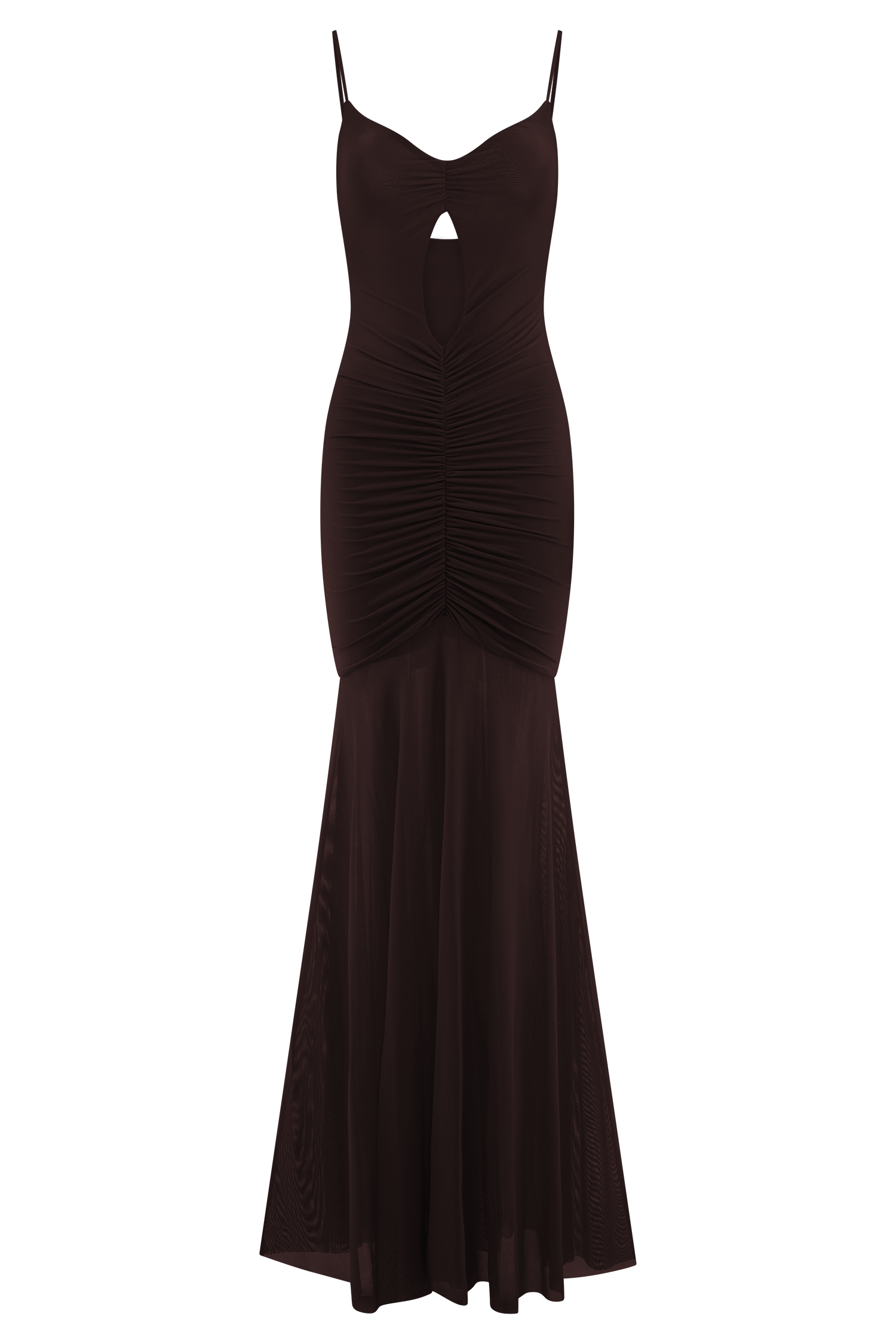 Delaney Slinky And Mesh Maxi Dress - Chocolate