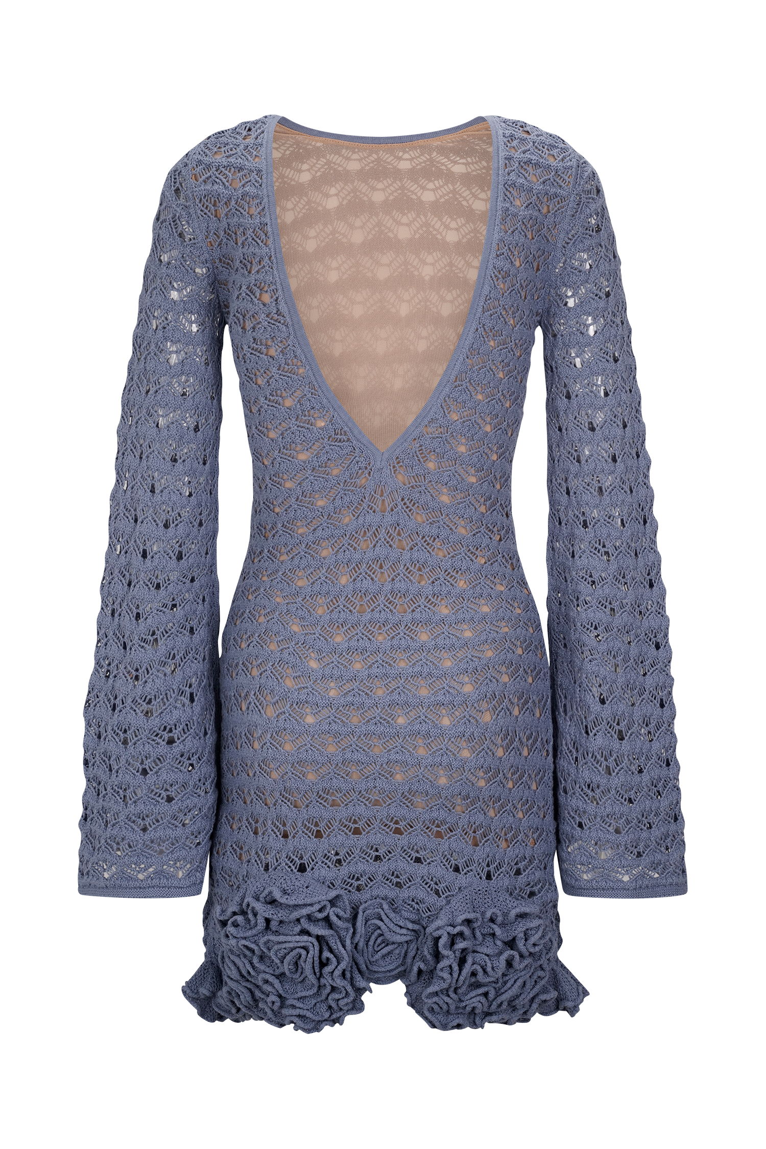 Aileen Ruffle Crochet Mini Dress - Steel Blue