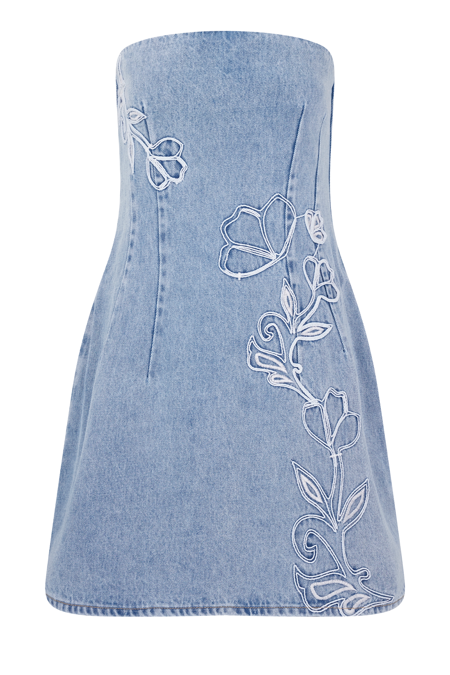 Akira Embroidered Denim Mini Dress - Mid Blue
